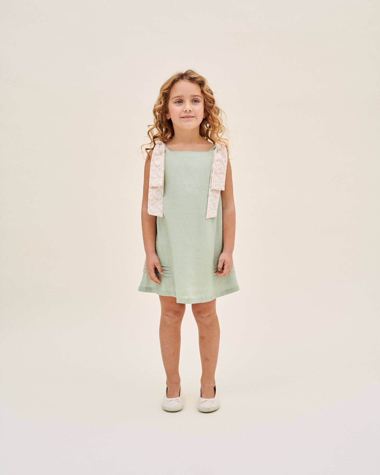 Vestido Infantil com Tiras em Contraste nos Ombros Dadati Verde-menta-1
