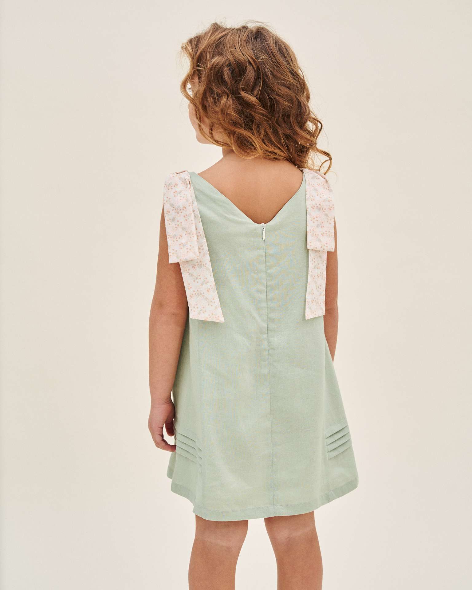 Vestido Infantil com Tiras em Contraste nos Ombros Dadati Verde-menta-2