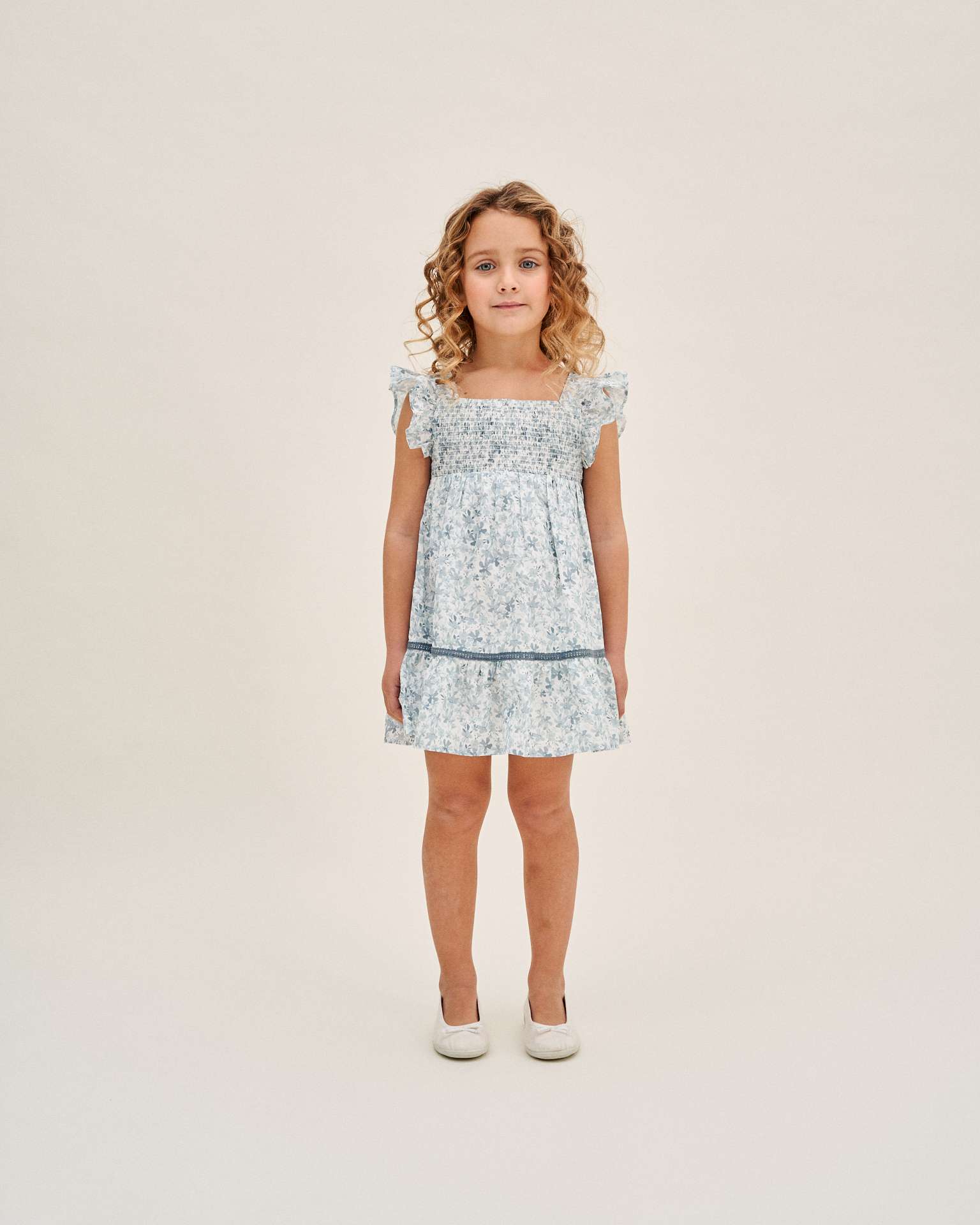 Vestido Infantil com Estampado Floral Dadati Branco / Azul-1