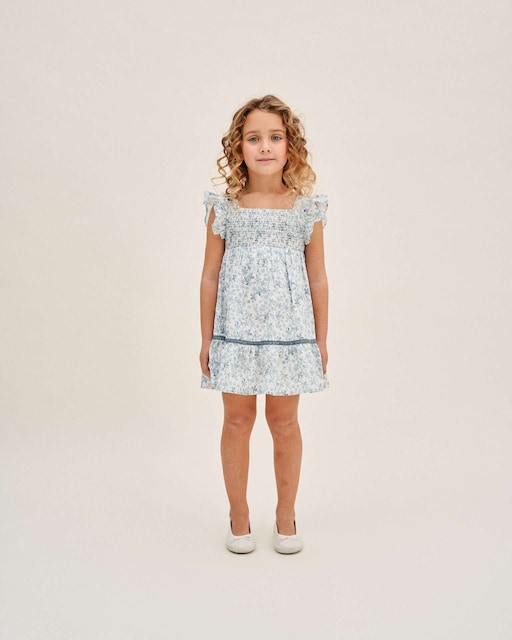 Imagem 0 de Vestido com Estampado Floral Azul e Branco