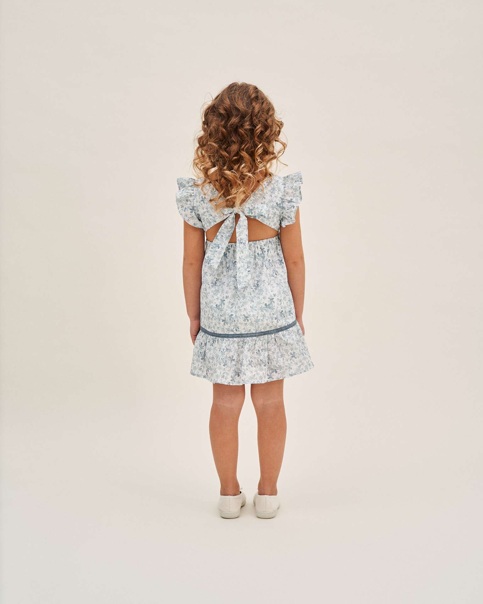 Vestido Infantil com Estampado Floral Dadati Branco / Azul-2