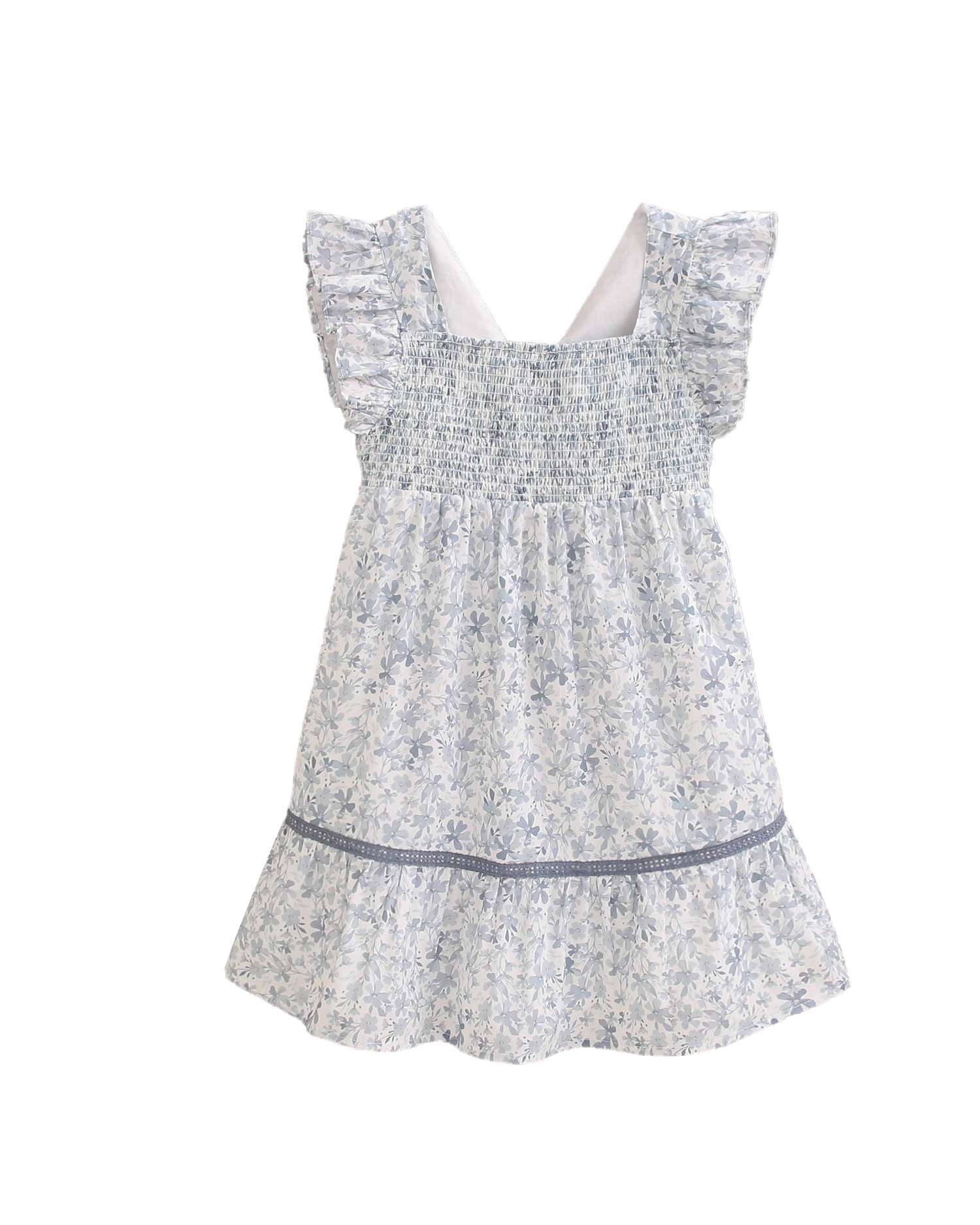 Vestido Infantil com Estampado Floral Dadati Branco / Azul-3