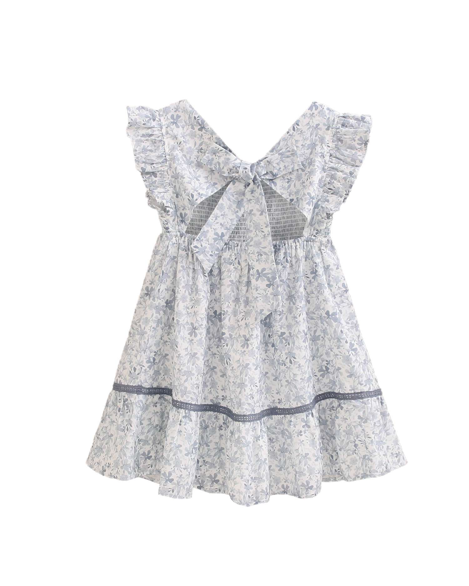 Vestido Infantil com Estampado Floral Dadati Branco / Azul-4