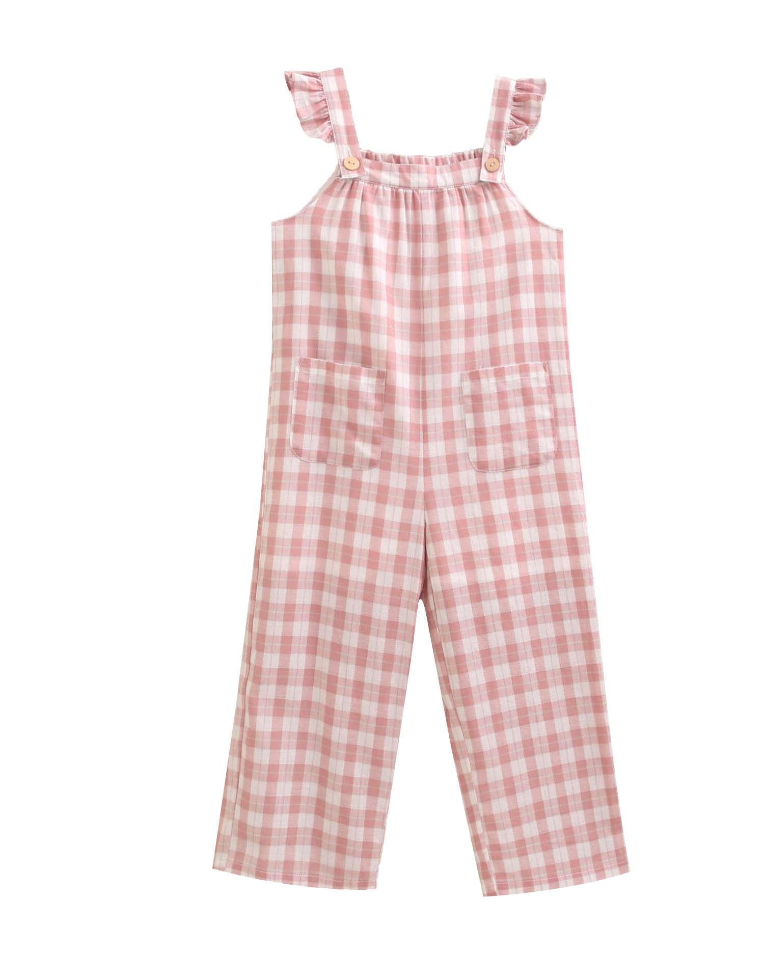 Macacão Comprido Aos Quadrados Vichy com Bolsos Infantil Dadati Rosa-4