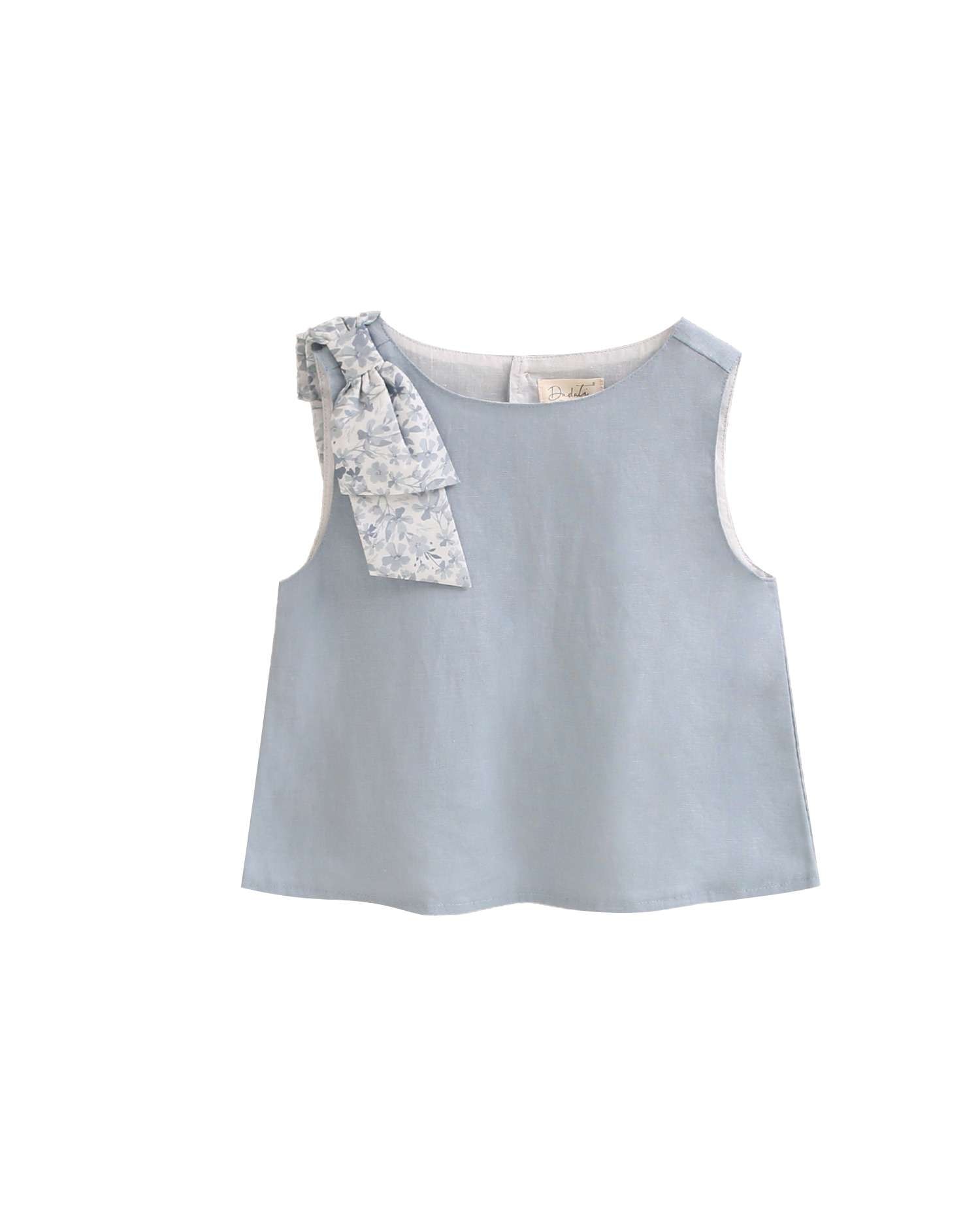 Blusa Infantil com Laço de Flores e Abertura Posterior Azul-4