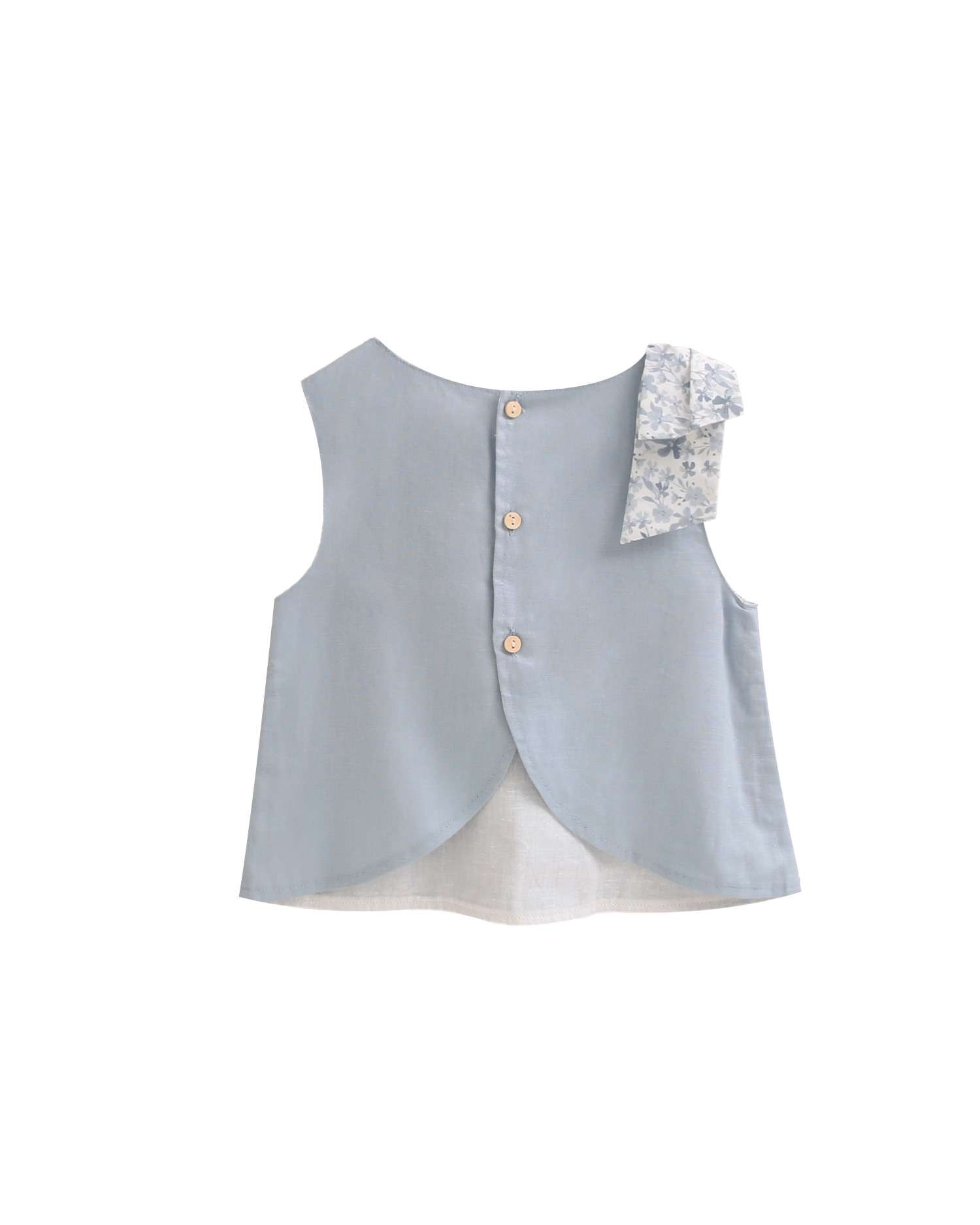 Blusa Infantil com Laço de Flores e Abertura Posterior Azul-5