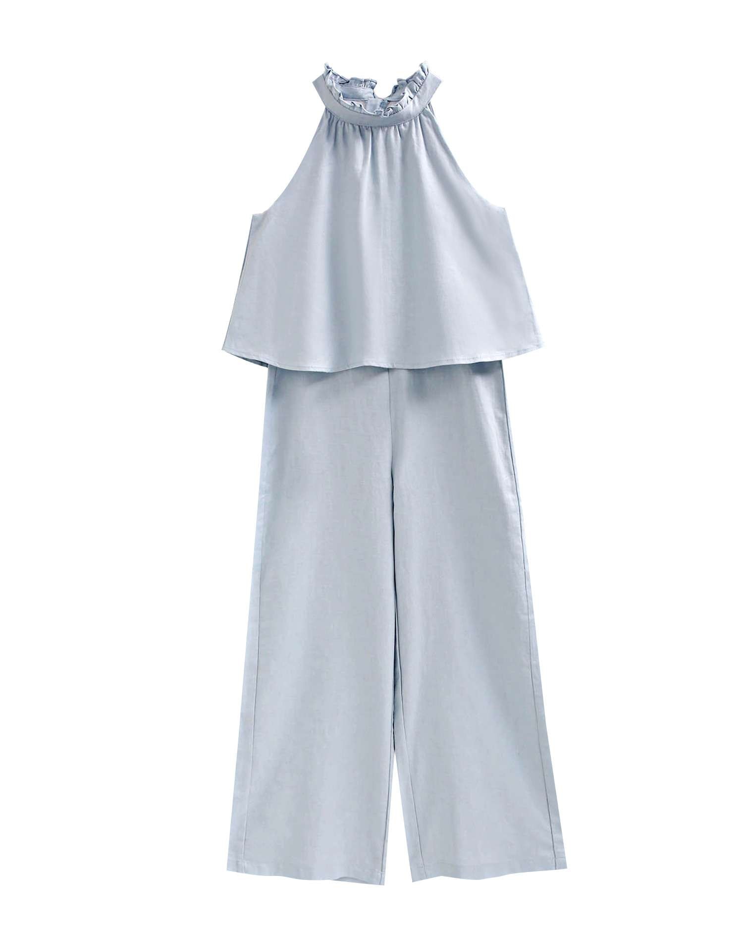 Macacão Infantil com Gola Halter e Nó Azul-celeste-1