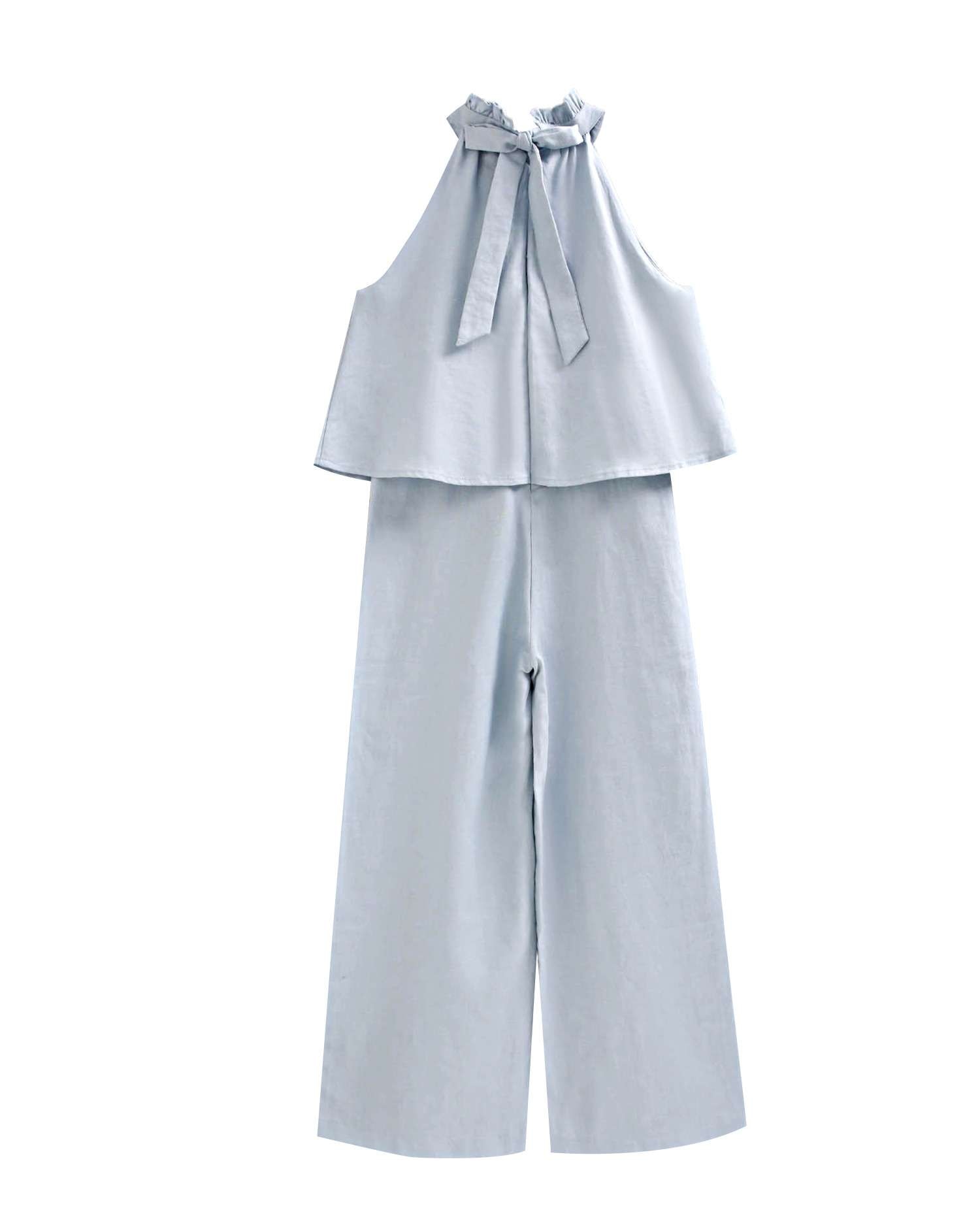 Macacão Infantil com Gola Halter e Nó Azul-celeste-2