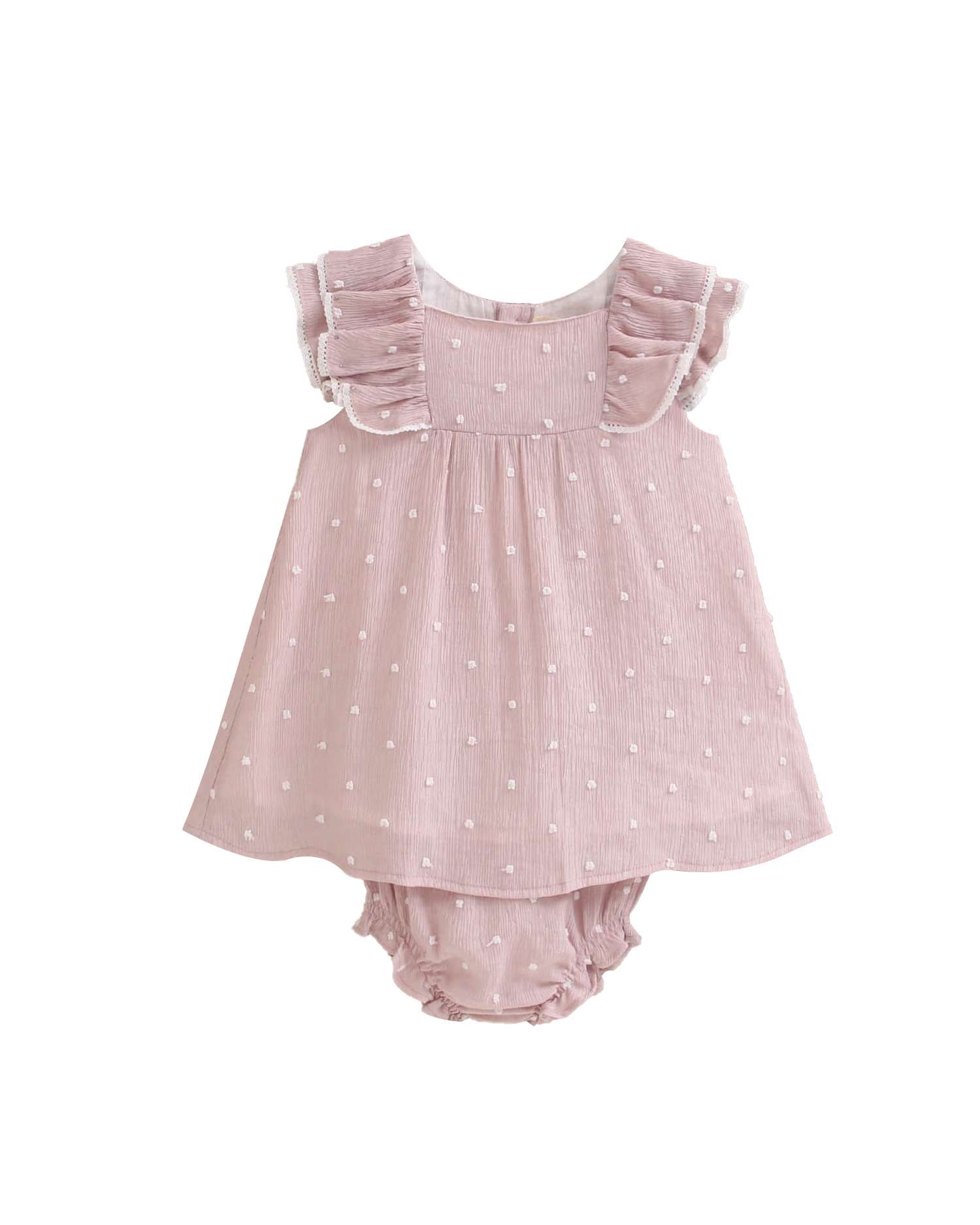 Vestido para Bebé Plumeti com Mini Bolinhas e Gola em Conjunto Dadati Rosa-1