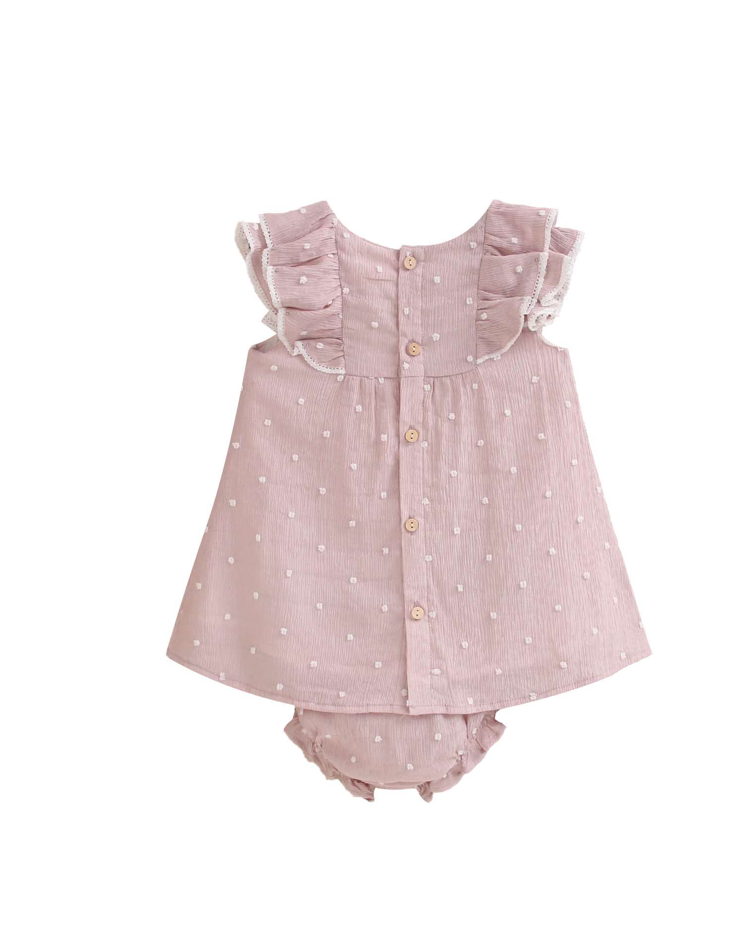 Vestido para Bebé Plumeti com Mini Bolinhas e Gola em Conjunto Dadati Rosa-2