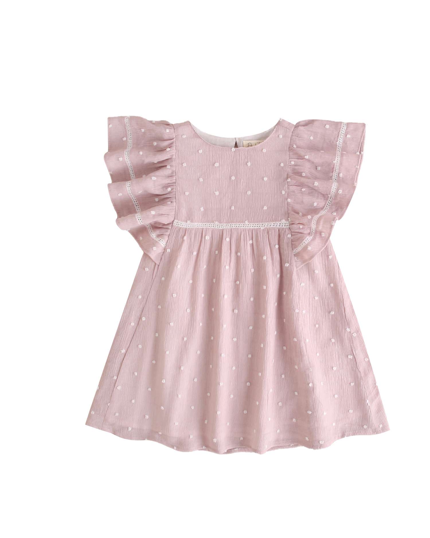 Vestido Infantil de Plumeti com Mini Bolinhas e Manga Folho Dadati Rosa-4
