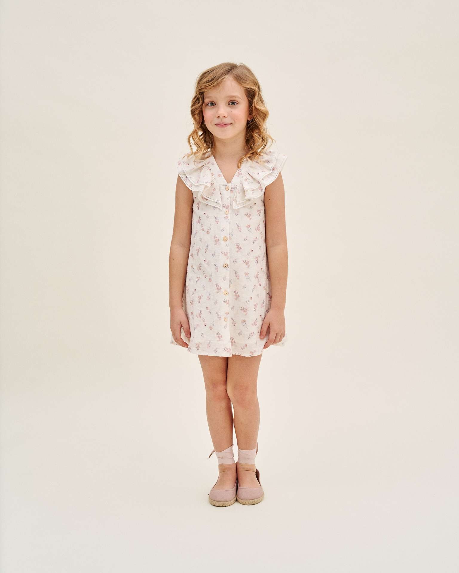 Vestido Infantil com Estampado Floral e Mangas Folho Dadati Branco-1