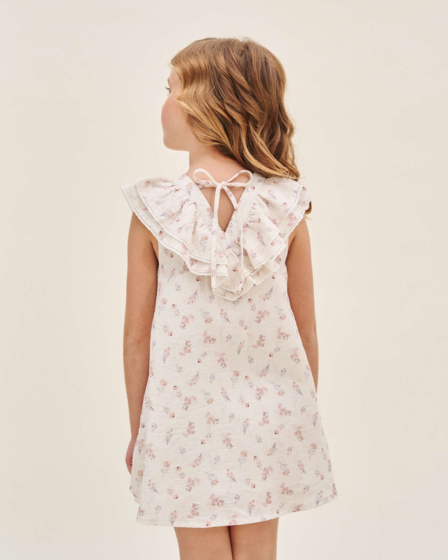 Vestido Infantil com Estampado Floral e Mangas Folho Dadati Branco-2