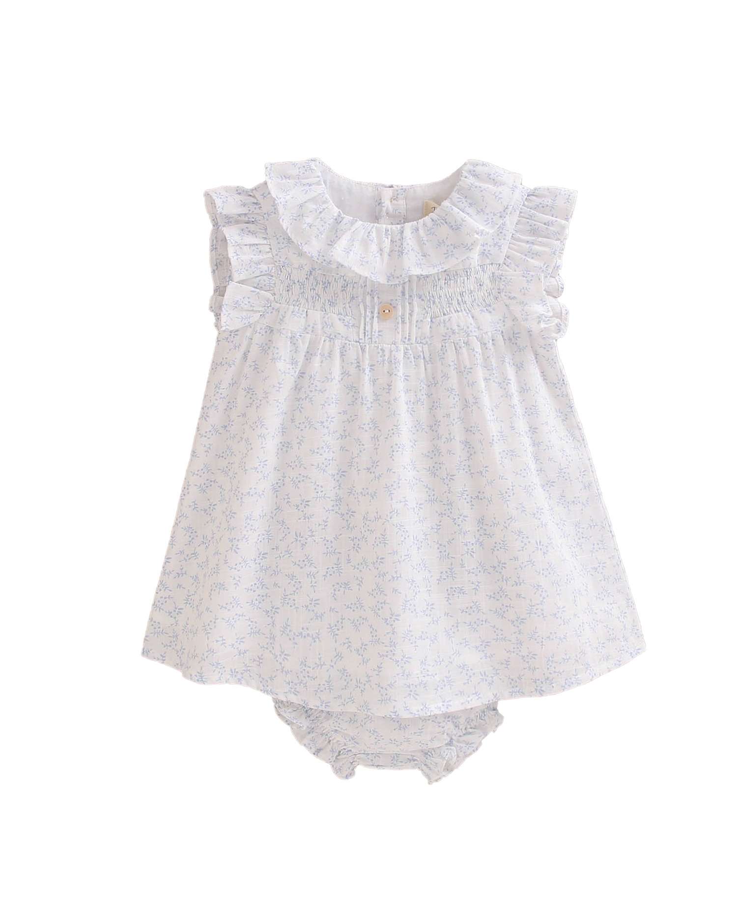 Vestido para Bebé com Estampado e Gola em Conjunto Dadati Branco / Azul-1