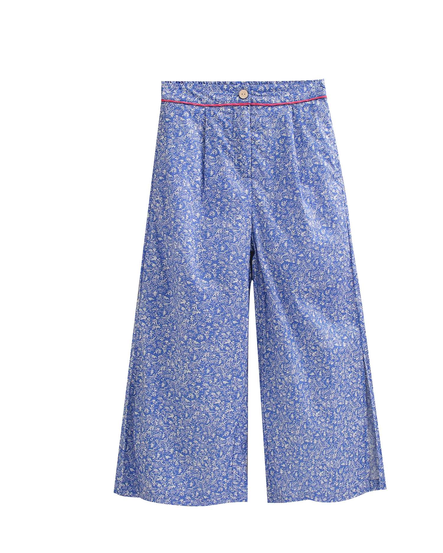 Calças Infantil com Estampado e Debrum Azul / Branco-1