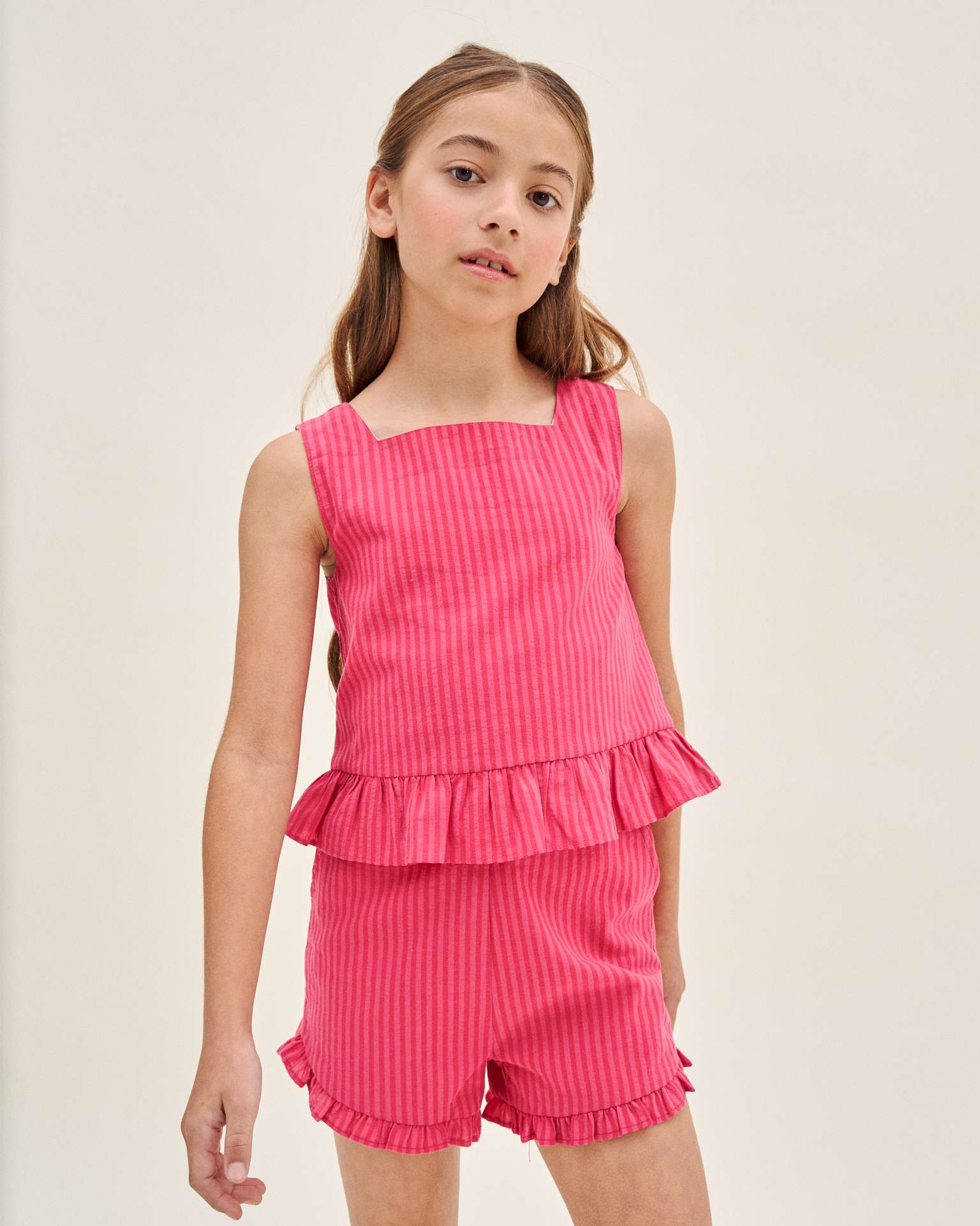 Short Infantil com Folhos na Bainha Dadati Rosa-pastilha-1
