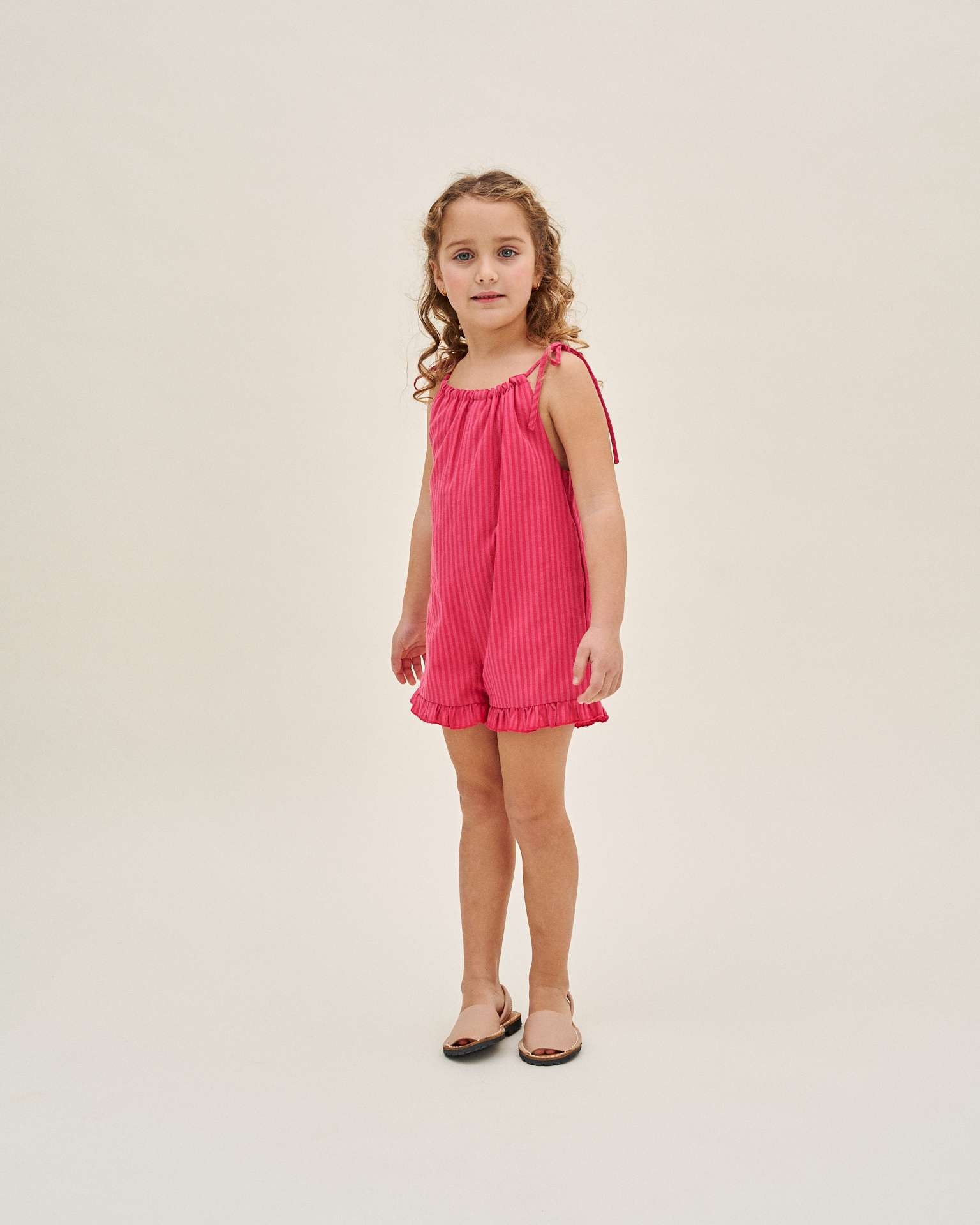 Macacão Curto Infantil com Alças Laço Dadati Rosa-1