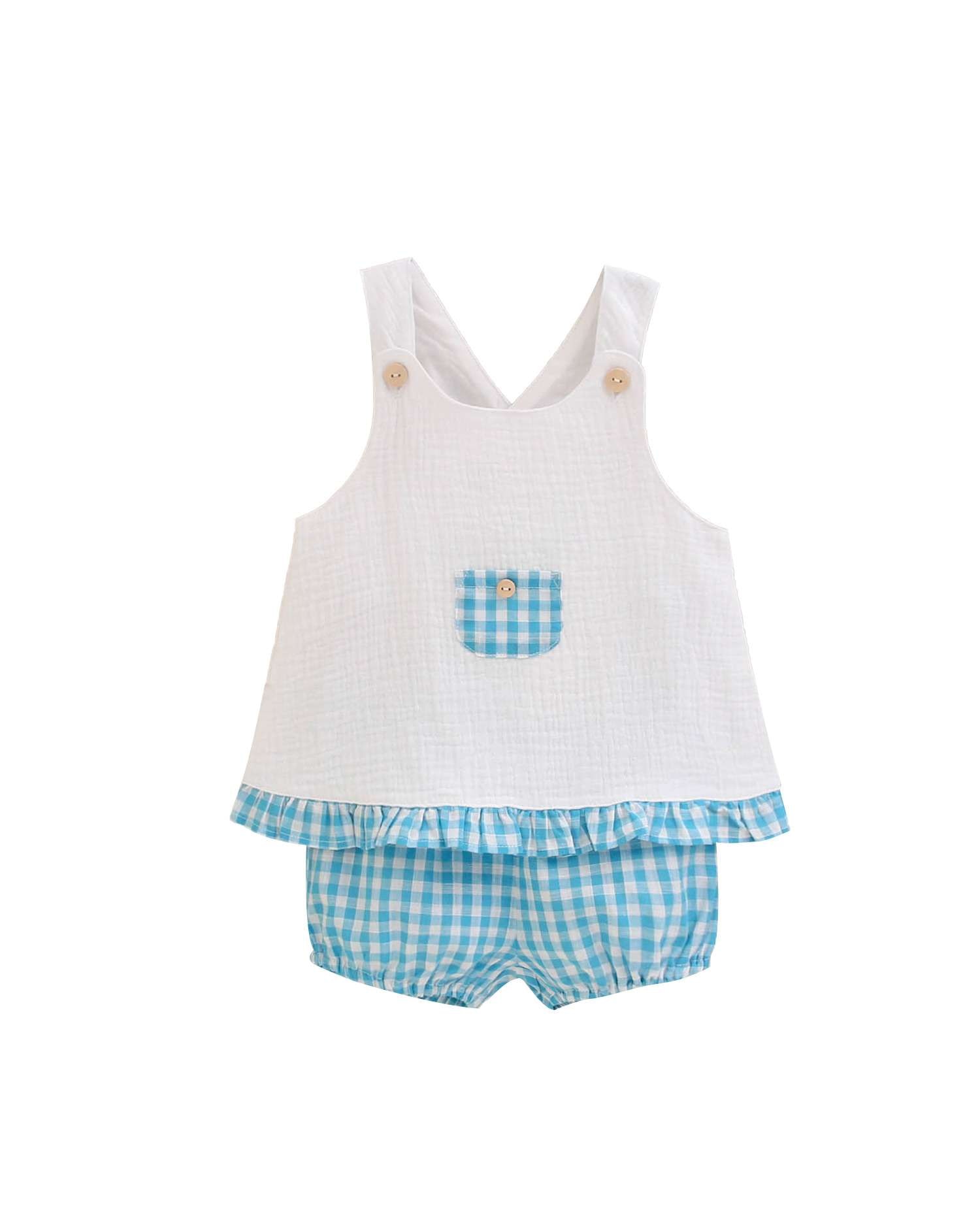Conjunto para Bebé de Blusa de Alças e Shorts Vichy Branco-1