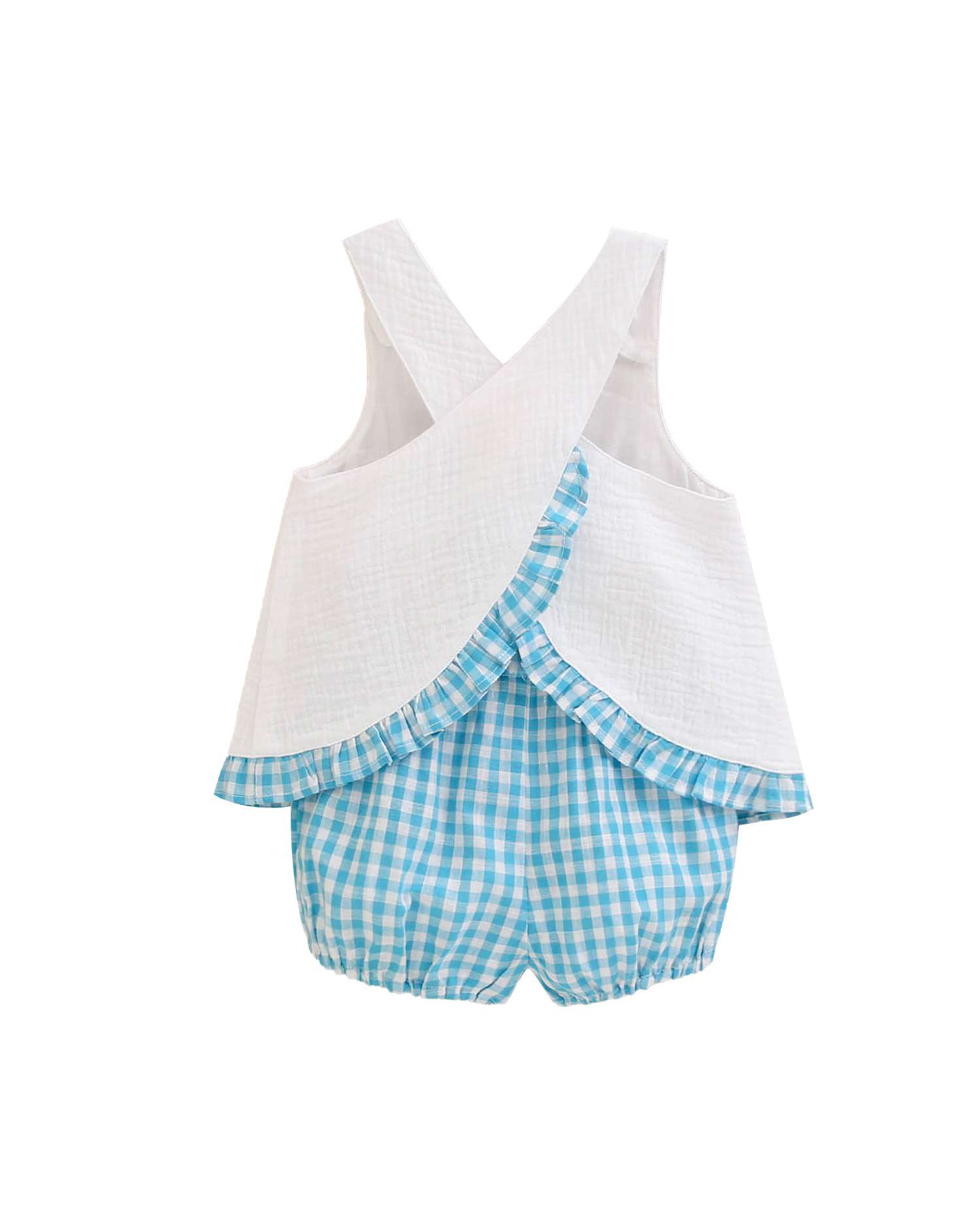 Conjunto para Bebé de Blusa de Alças e Shorts Vichy Branco-2