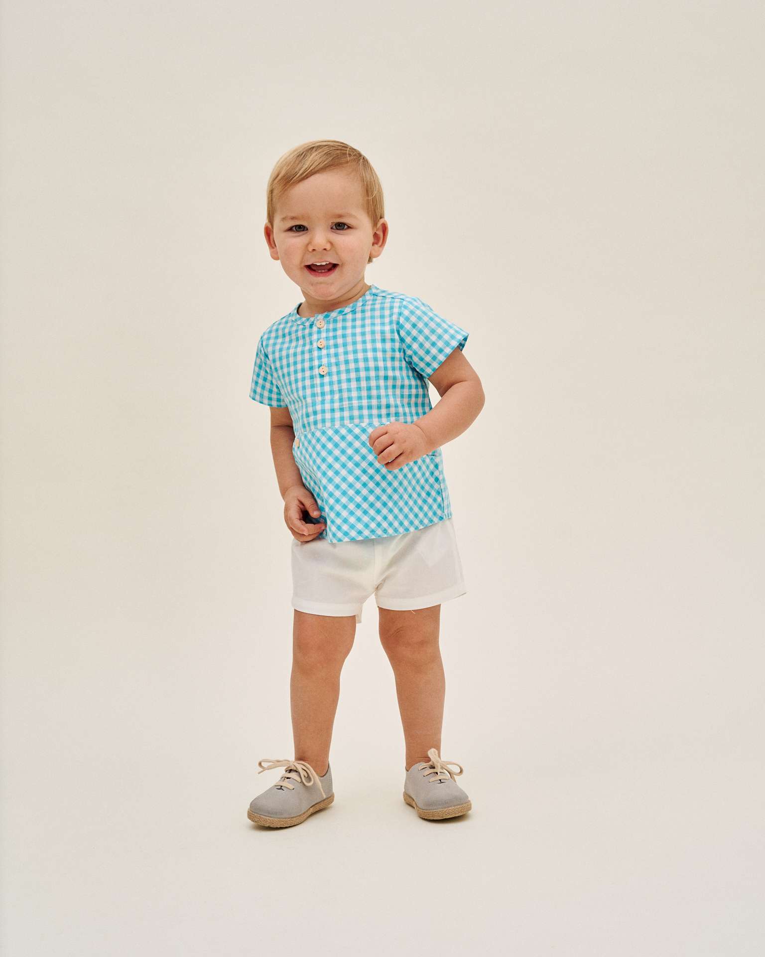 Conjunto para Bebé de Camisa Vichy e Calções Dadati Turquesa-1