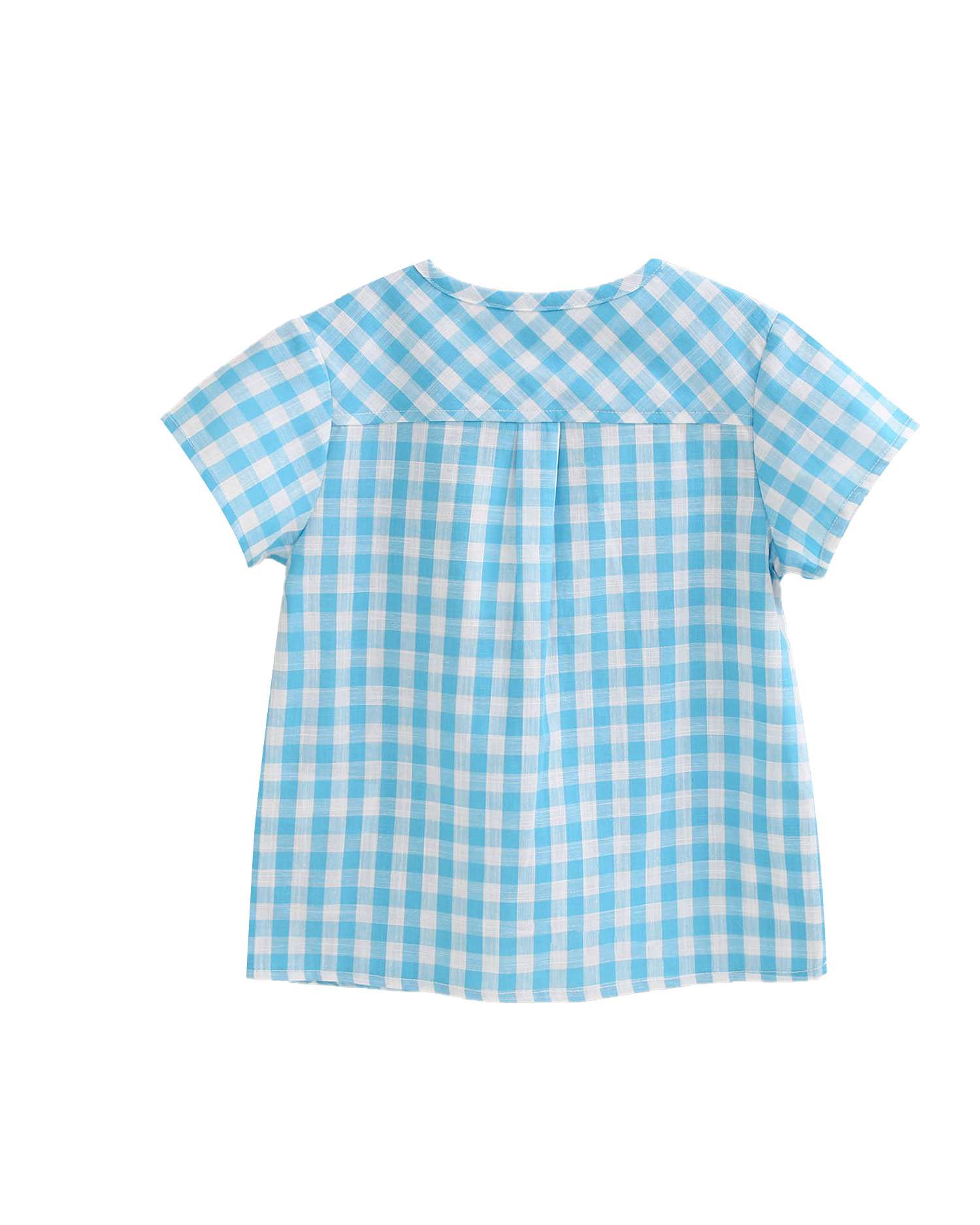 Camisa Infantil de Manga Curta Aos Quadrados Vichy Turquesa-2