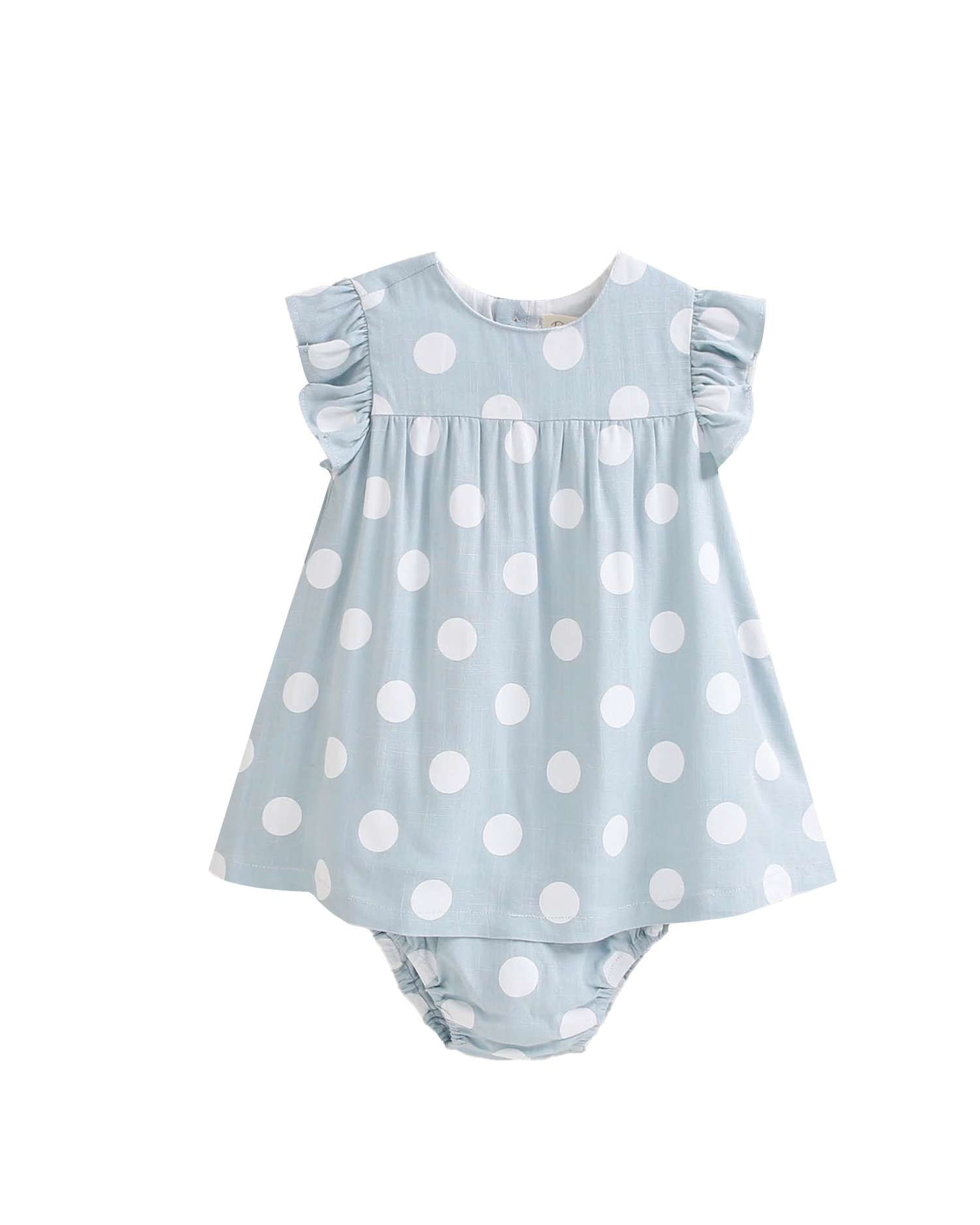 Vestido para Bebé com Bolinhas e Gola em Conjunto Azul-celeste-1