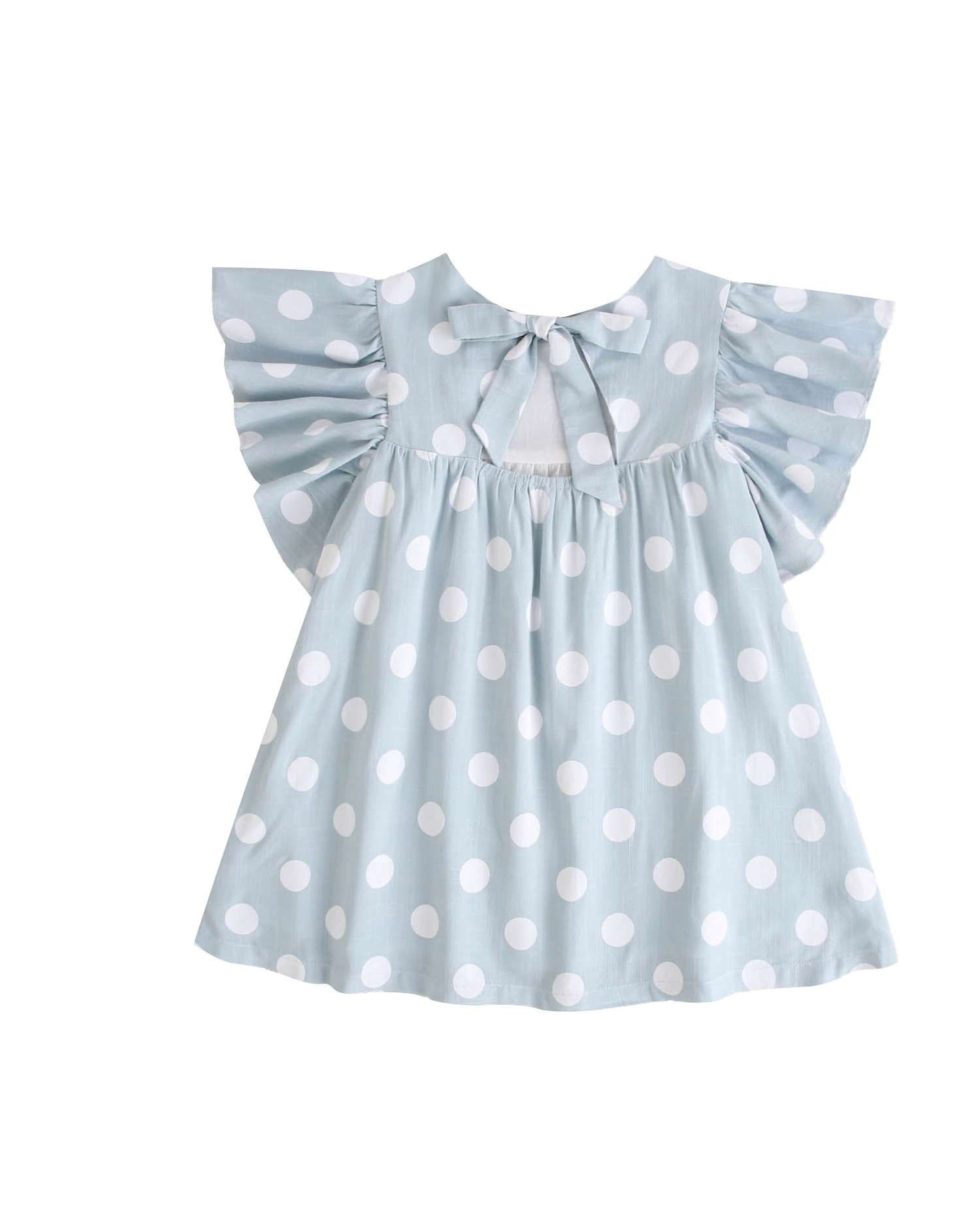 Vestido Infantil com Bolinhas e Laço nas Costas Azul-5