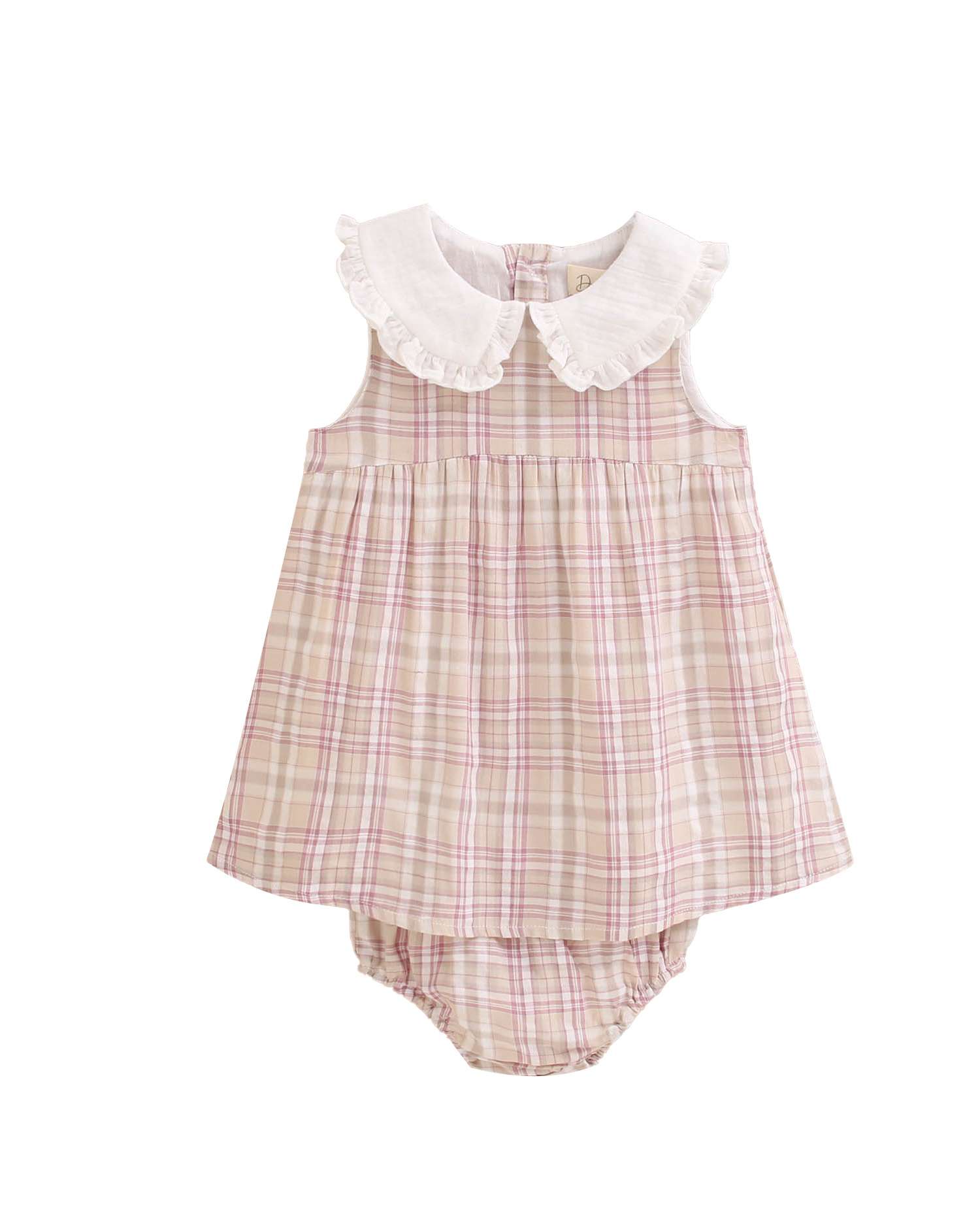 Vestido para Bebé Aos Quadrados com Gola em Conjunto Dadati Rosa-claro-1