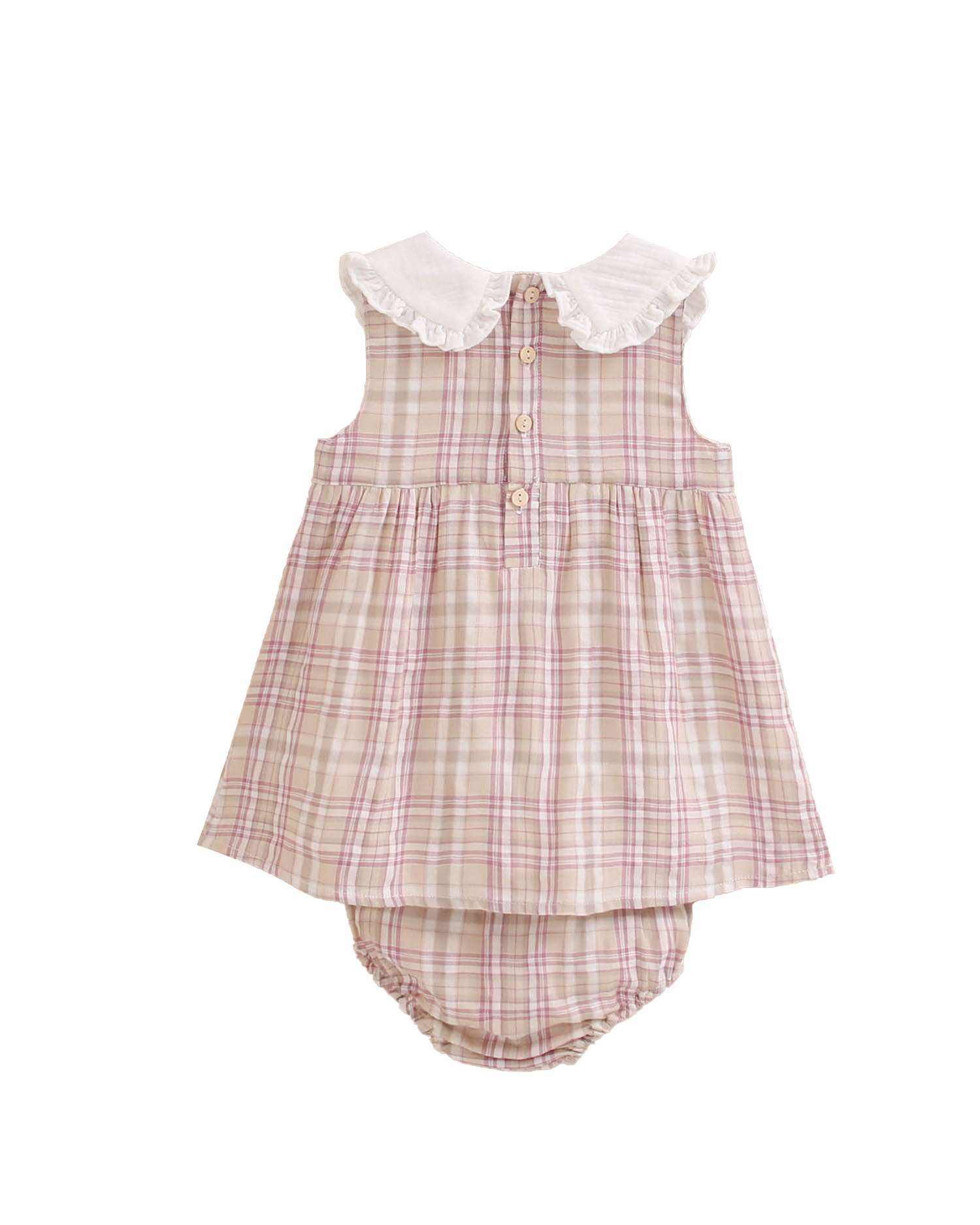Vestido para Bebé Aos Quadrados com Gola em Conjunto Dadati Rosa-claro-2
