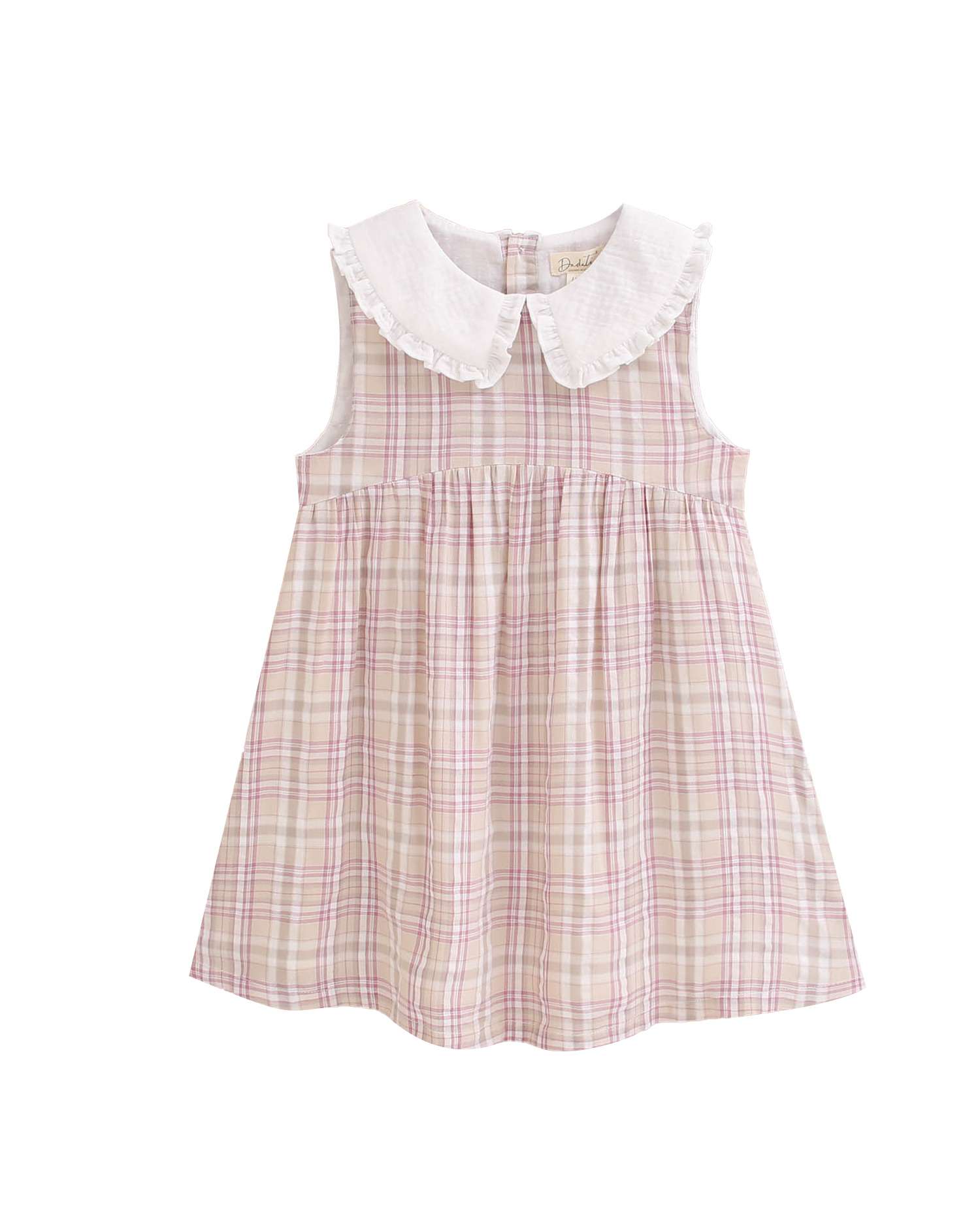 Vestido Infantil Aos Quadrados sem Mangas com Gola Bebé Dadati Branco-4
