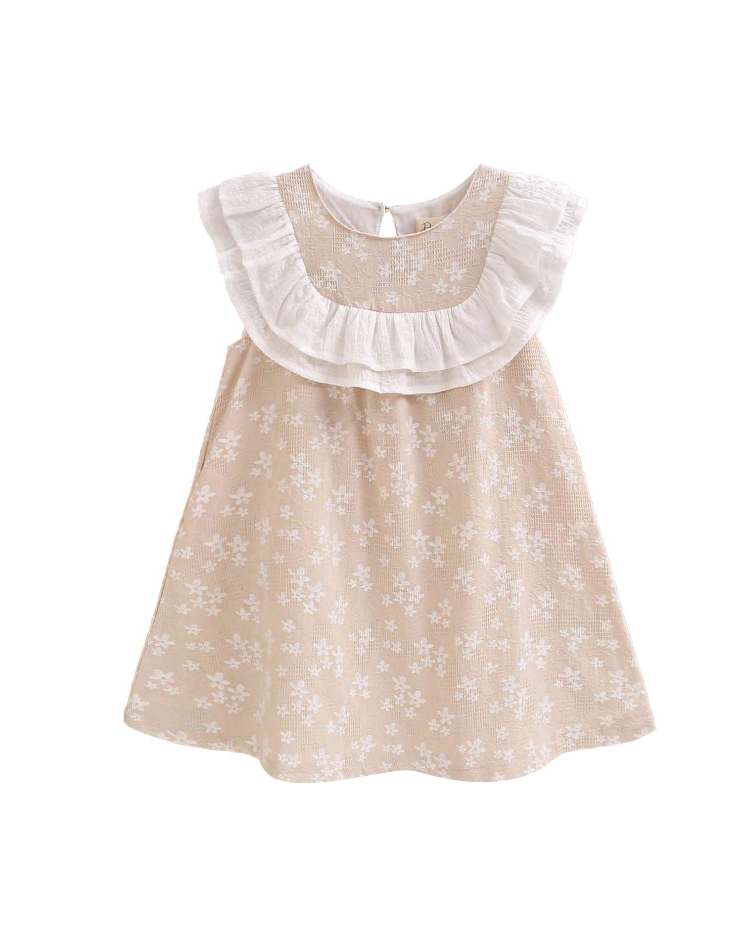 Vestido Infantil com Estrelas e Folhos Bege / Branco-4