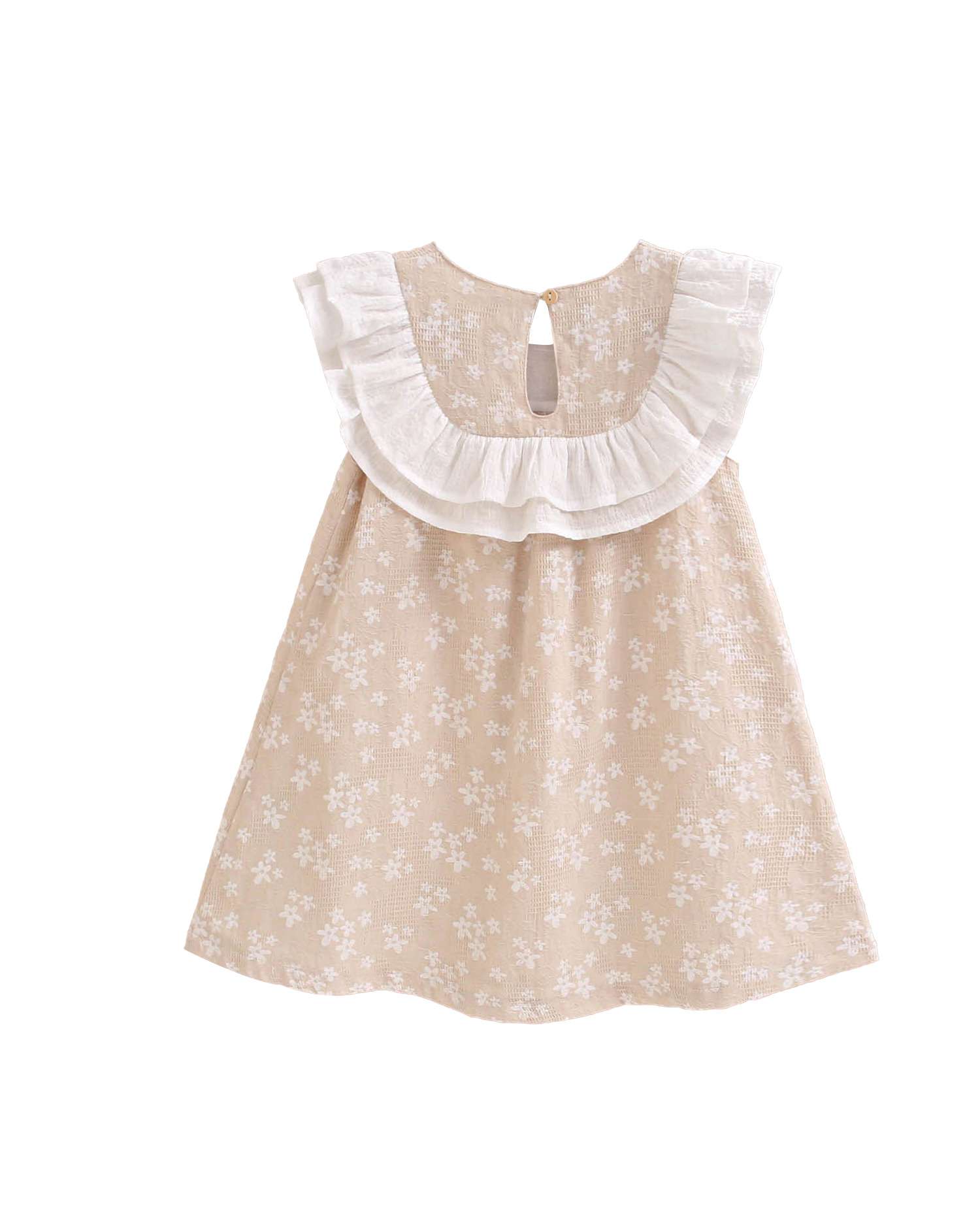 Vestido Infantil com Estrelas e Folhos Bege / Branco-5