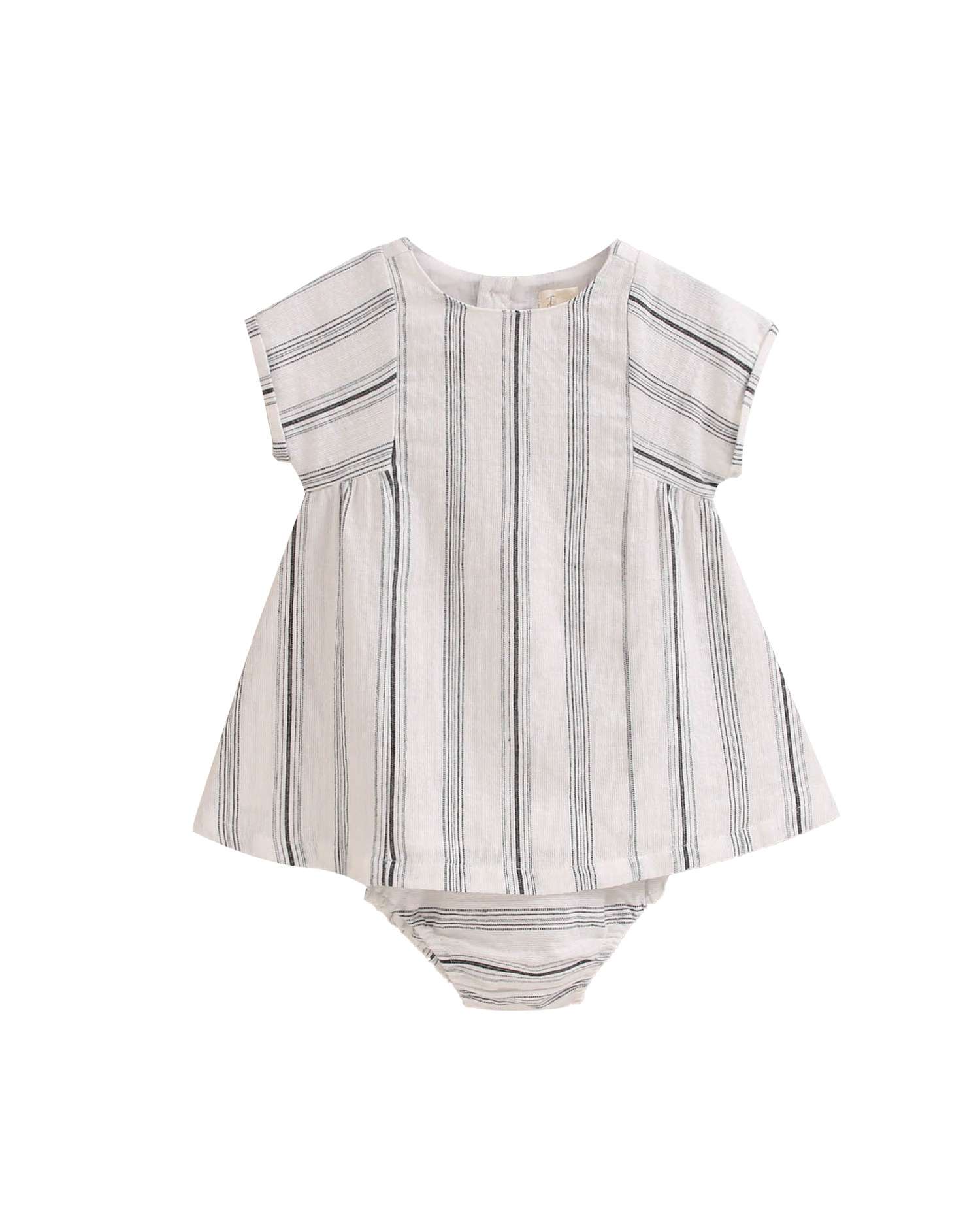 Vestido para Bebé Às Riscas com Gola Dadati Branco-1
