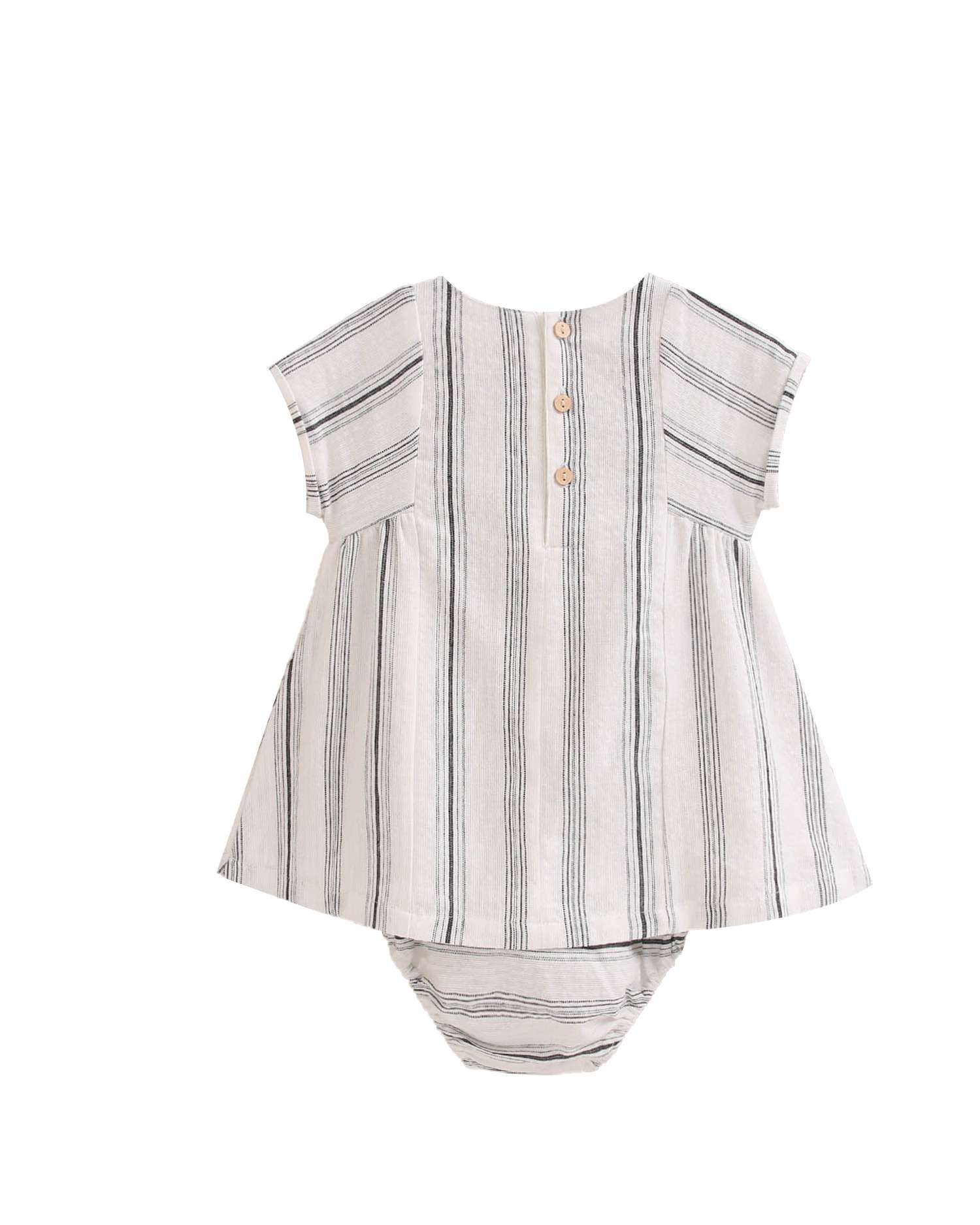 Vestido para Bebé Às Riscas com Gola Dadati Branco-2
