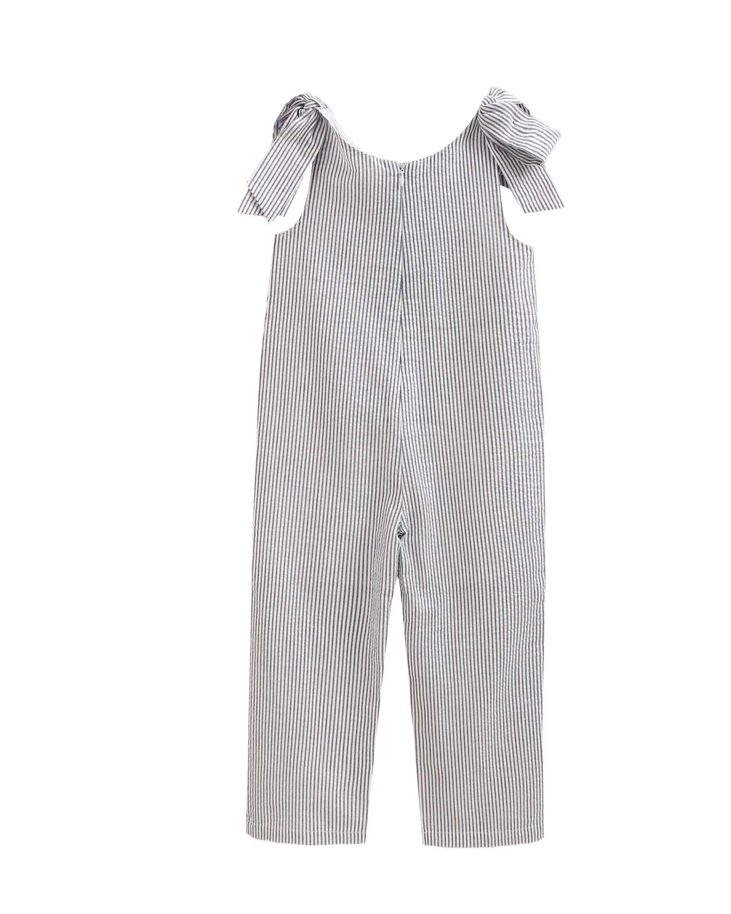 Macacão Infantil Às Riscas com Laçadas nos Ombros Azul-marinho-5