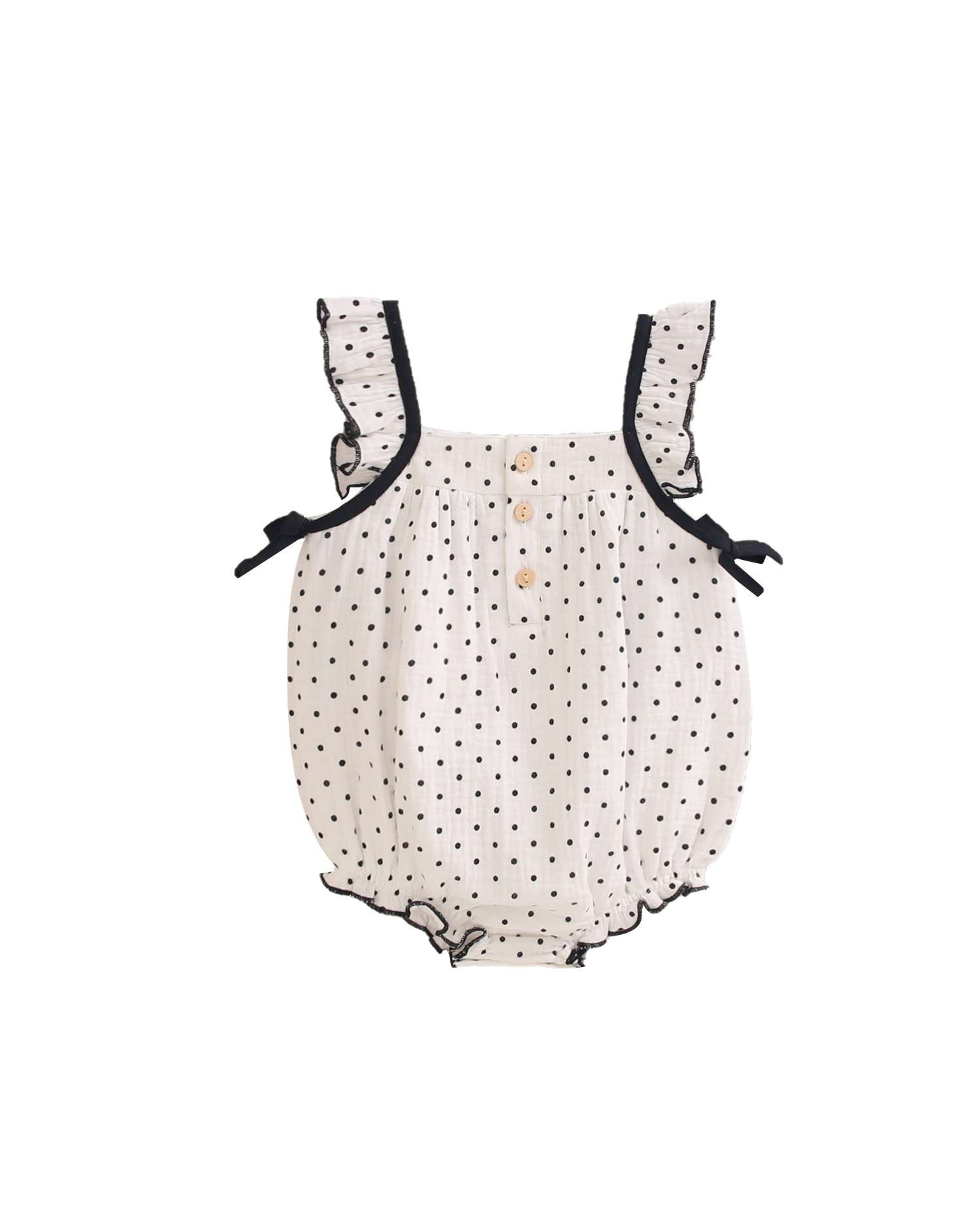 Macacão Curto para Bebé com Bolinhas e Laços Branco-1