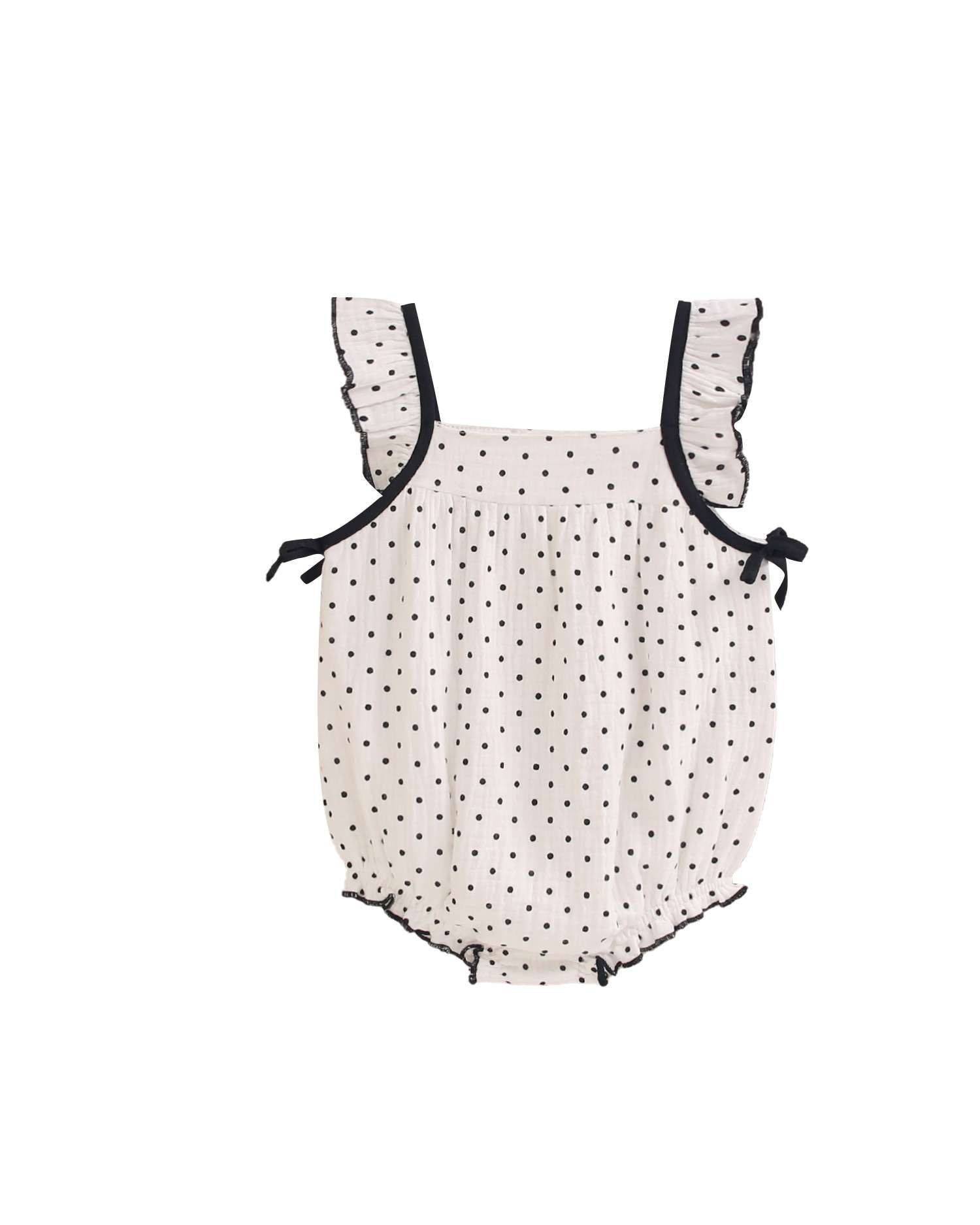 Macacão Curto para Bebé com Bolinhas e Laços Branco-2