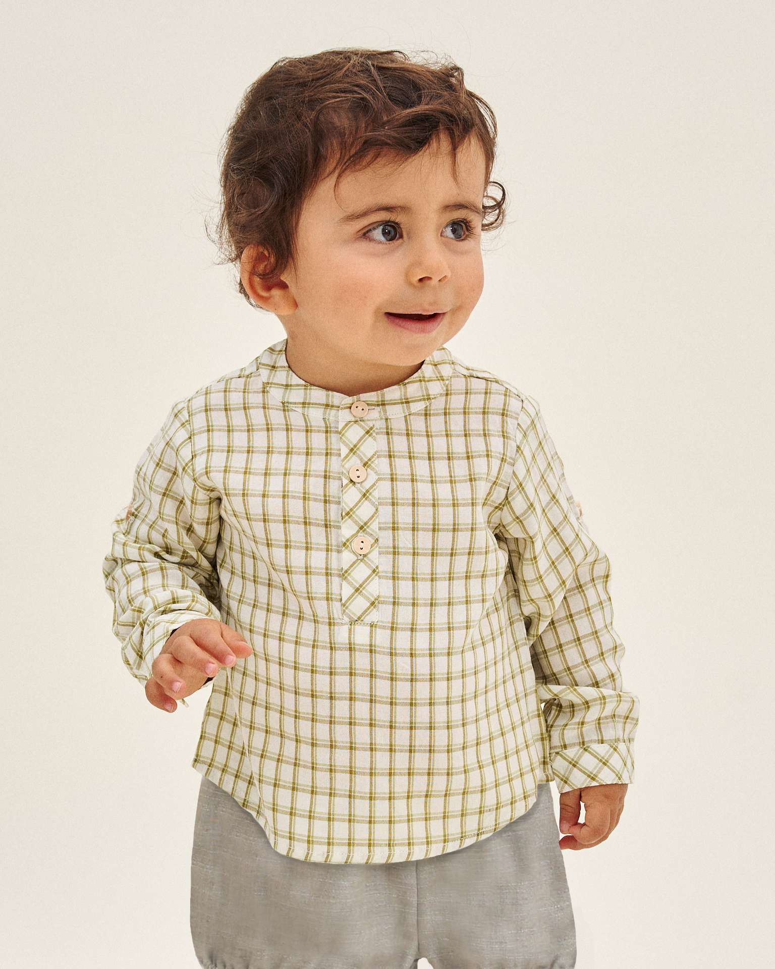 Conjunto para Bebé de Camisa Aos Quadrados e Calções Dadati Branco-1