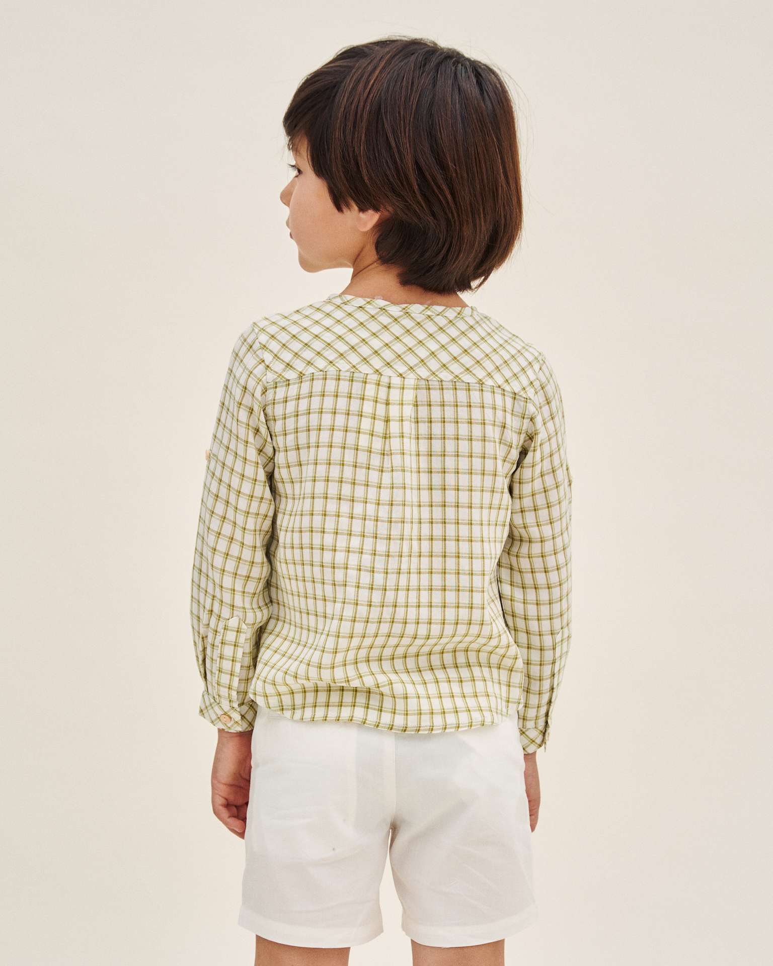 Camisa Infantil de Manga Comprida e Estampado Aos Quadrados Verde-2