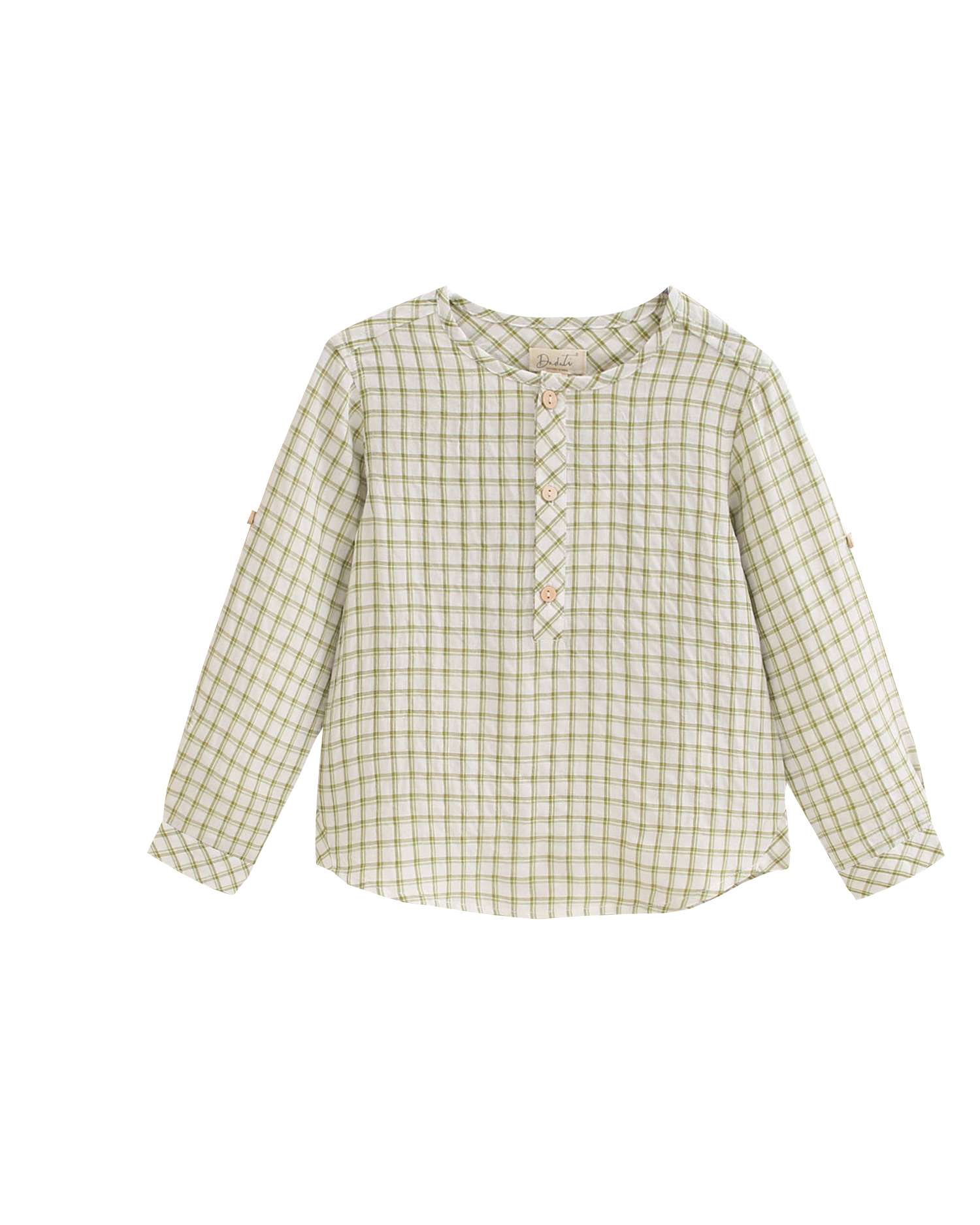 Camisa Infantil de Manga Comprida e Estampado Aos Quadrados Verde-4