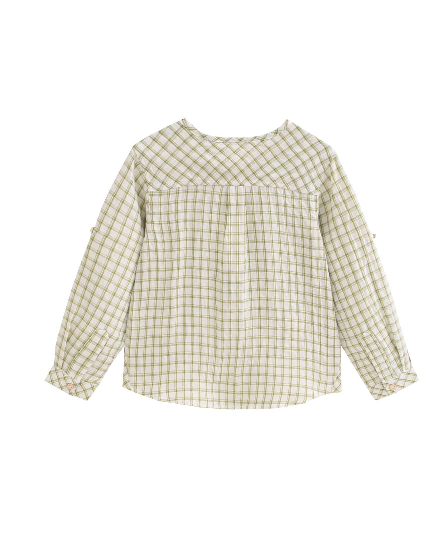 Camisa Infantil de Manga Comprida e Estampado Aos Quadrados Verde-5