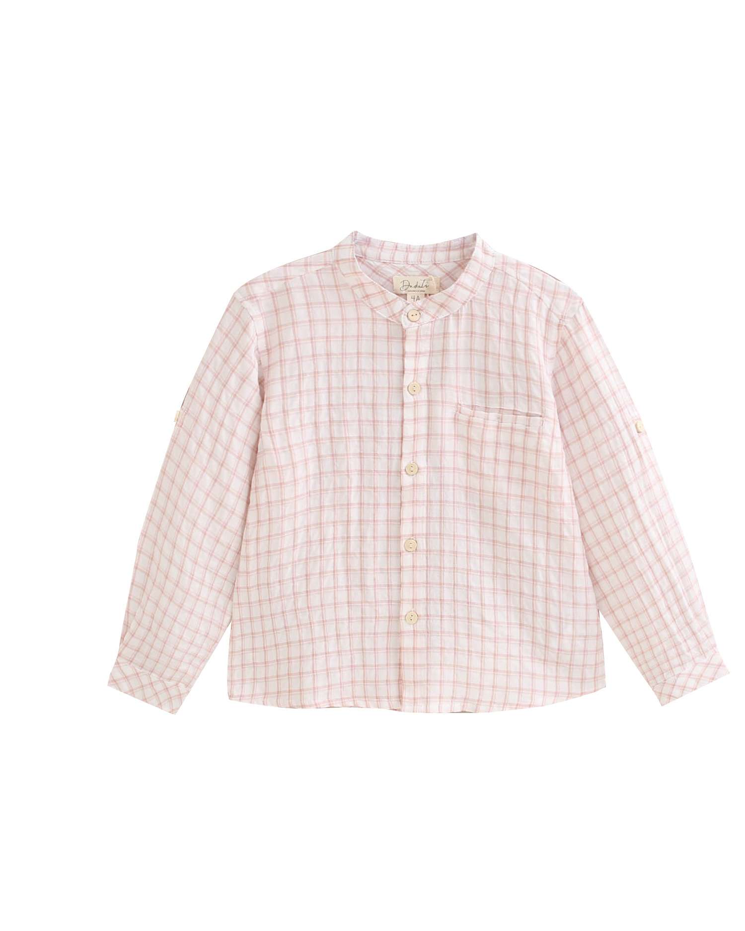 Camisa Aos Quadrados com Gola À Padre Branco-4