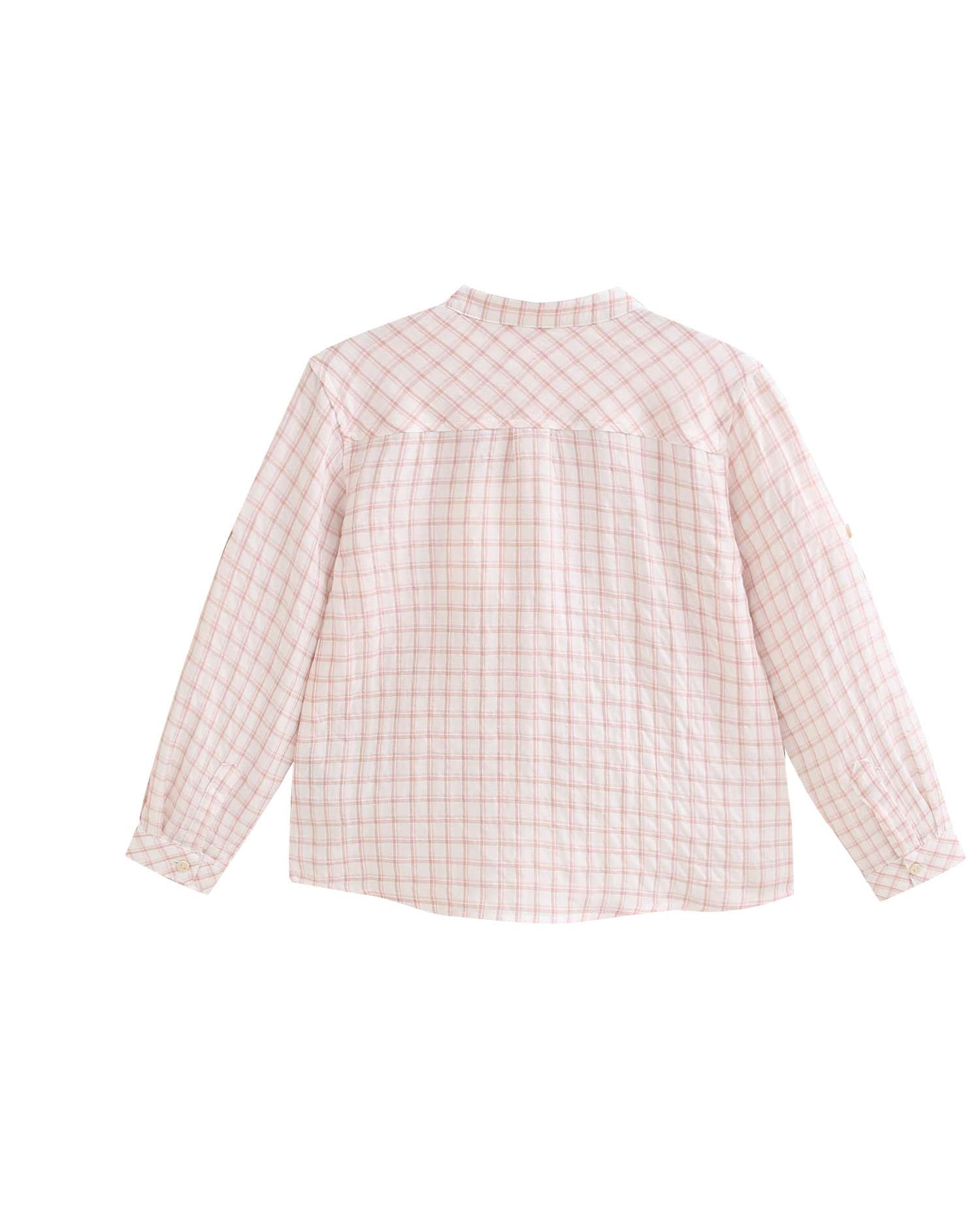 Camisa Aos Quadrados com Gola À Padre Branco-5