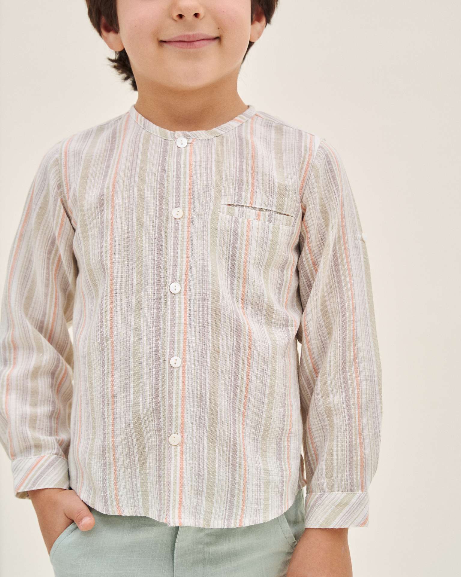 Camisa Infantil Às Riscas com Bolso Branco-3