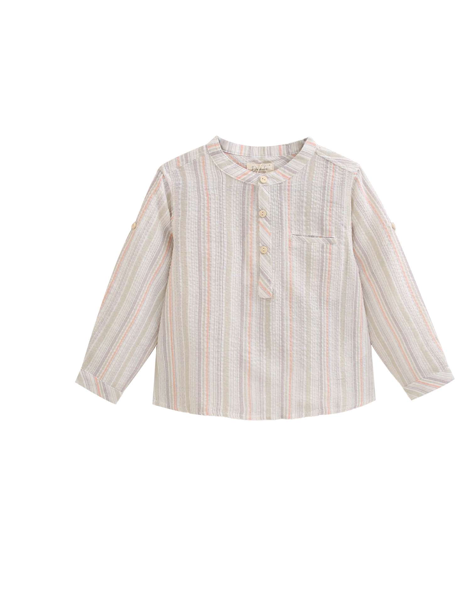 Camisa Infantil Às Riscas com Bolso Branco-4