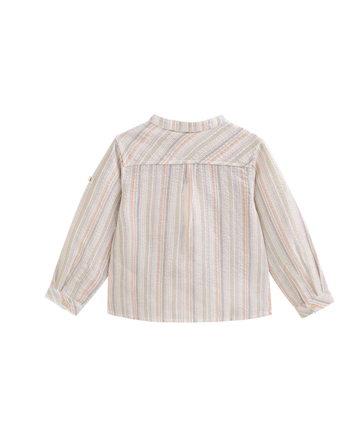 Camisa Infantil Às Riscas com Bolso Branco-5
