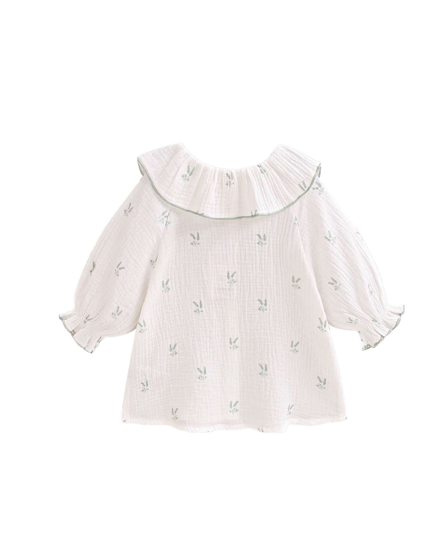 Blusa Infantil de Muselina em Cru com Estampado de Ramos e Gola Folho Dadati Cru-5