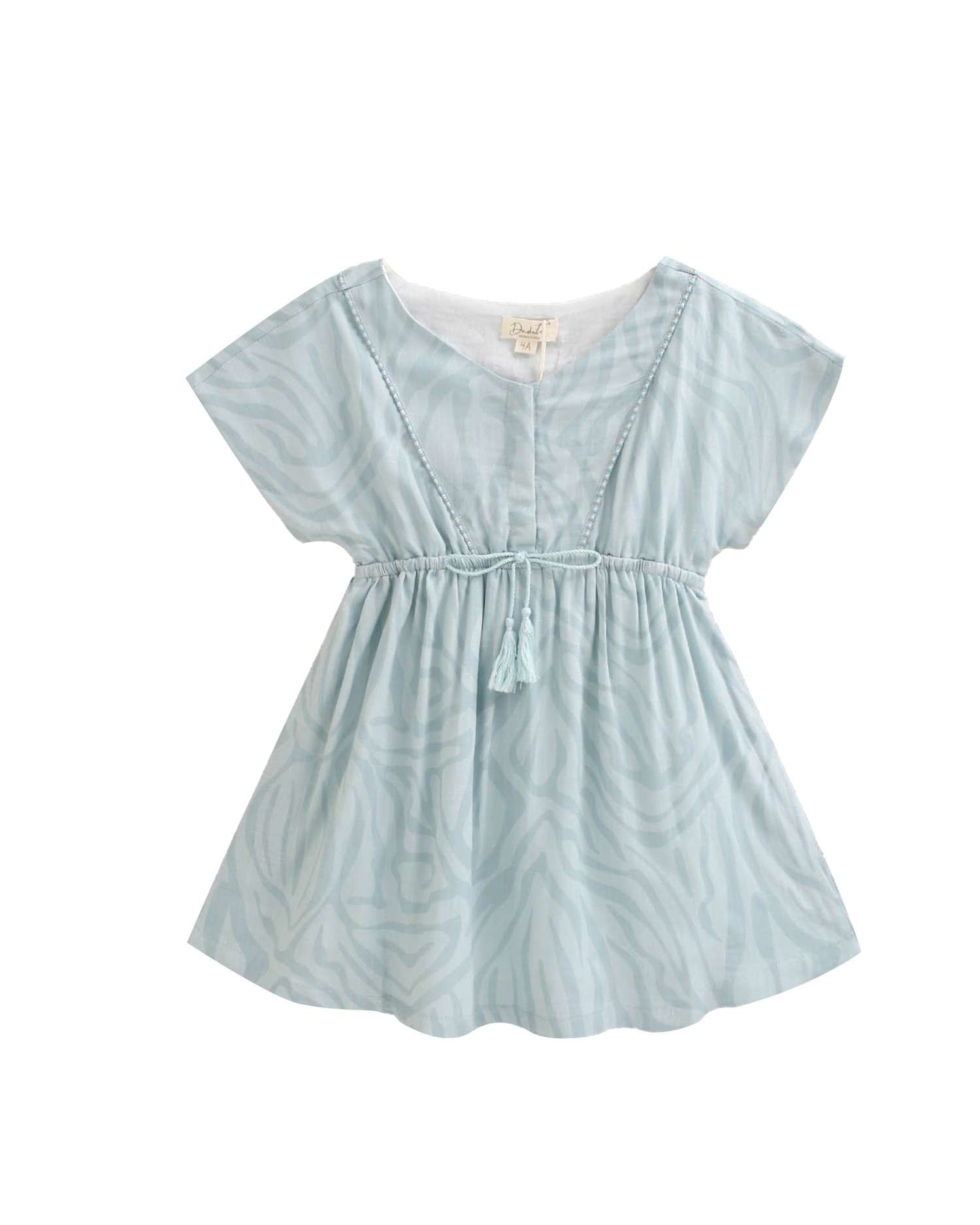 Vestido Infantil com Linhas Fluídas e Cordão de Ajuste Dadati Azul-claro-1