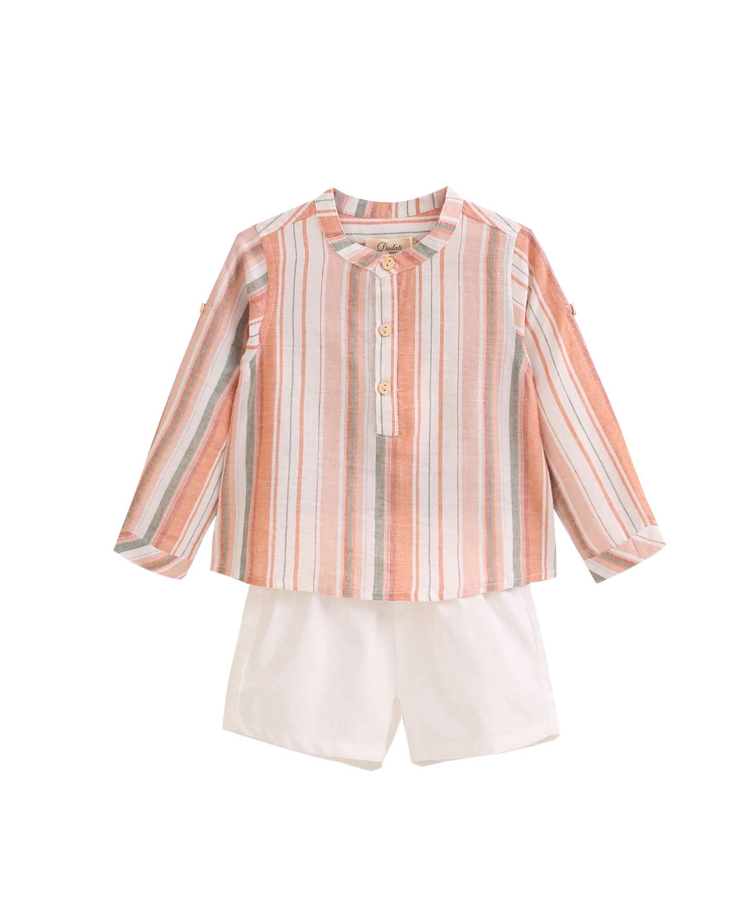 Conjunto para Bebé de Camisa de Manga Comprida de Mix Às Riscas e Calções Dadati Laranja-claro-1