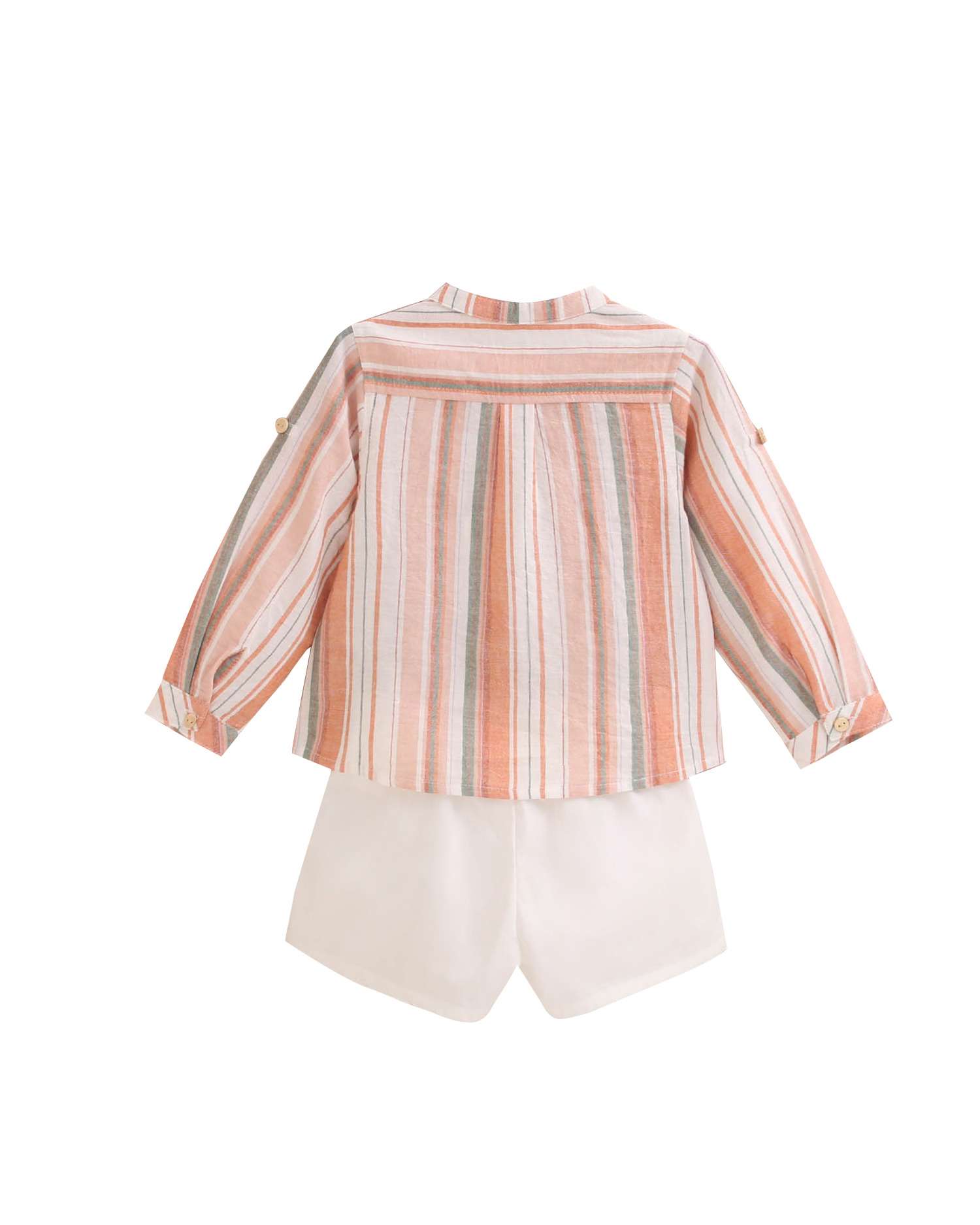 Conjunto para Bebé de Camisa de Manga Comprida de Mix Às Riscas e Calções Dadati Laranja-claro-2